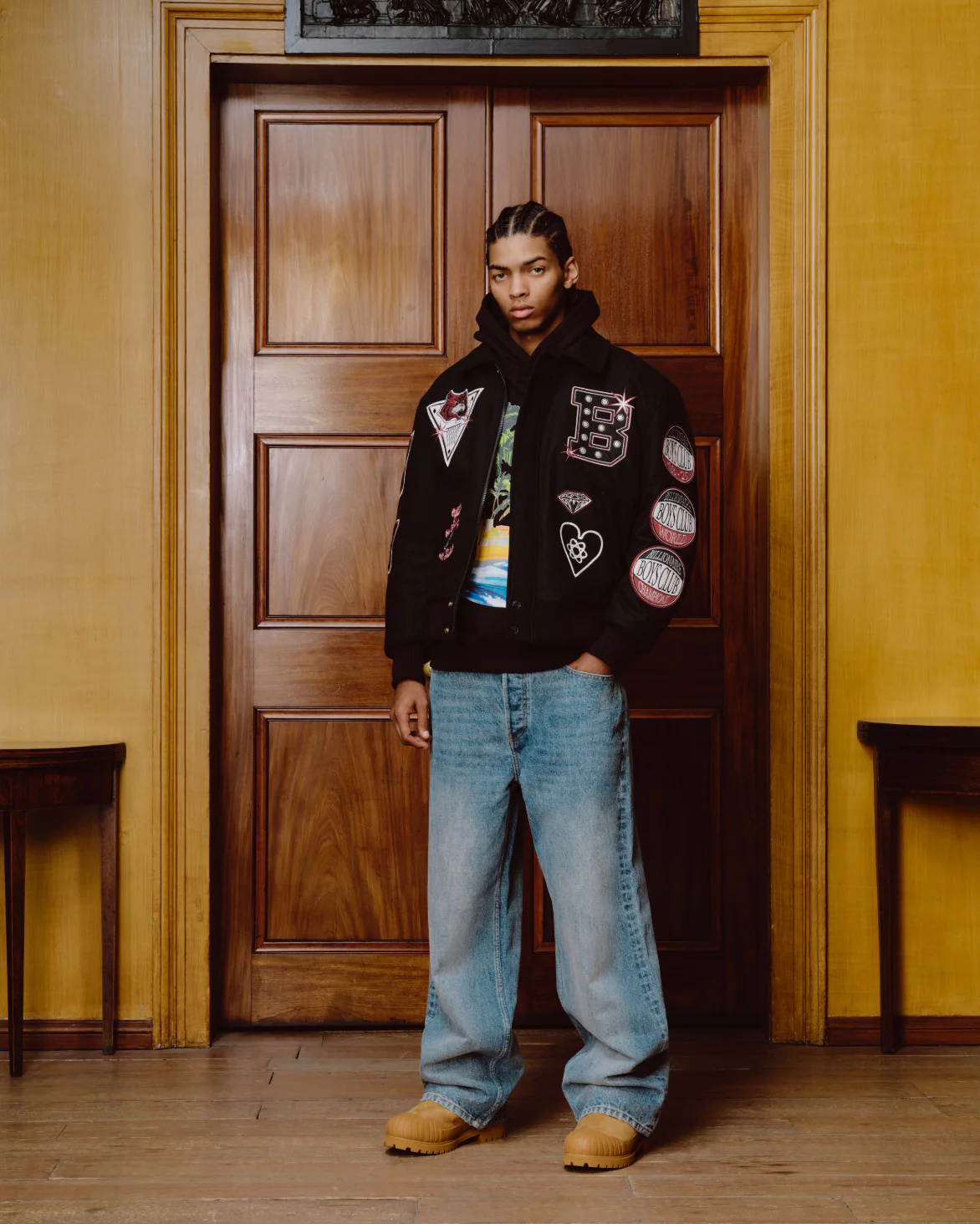 ALUMNI COLLARED VARSITY JACKET - BLACK - Image 3