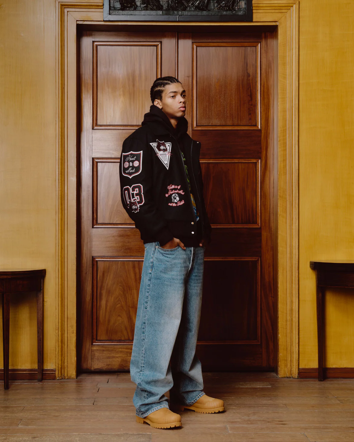 ALUMNI COLLARED VARSITY JACKET - BLACK - Image 5