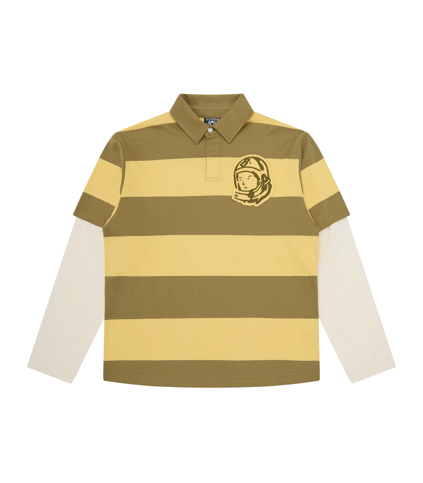 APPLIQUE ASTRO LAYERED STRIPE L/S RUGBY SHIRT - GREEN/YELLOW