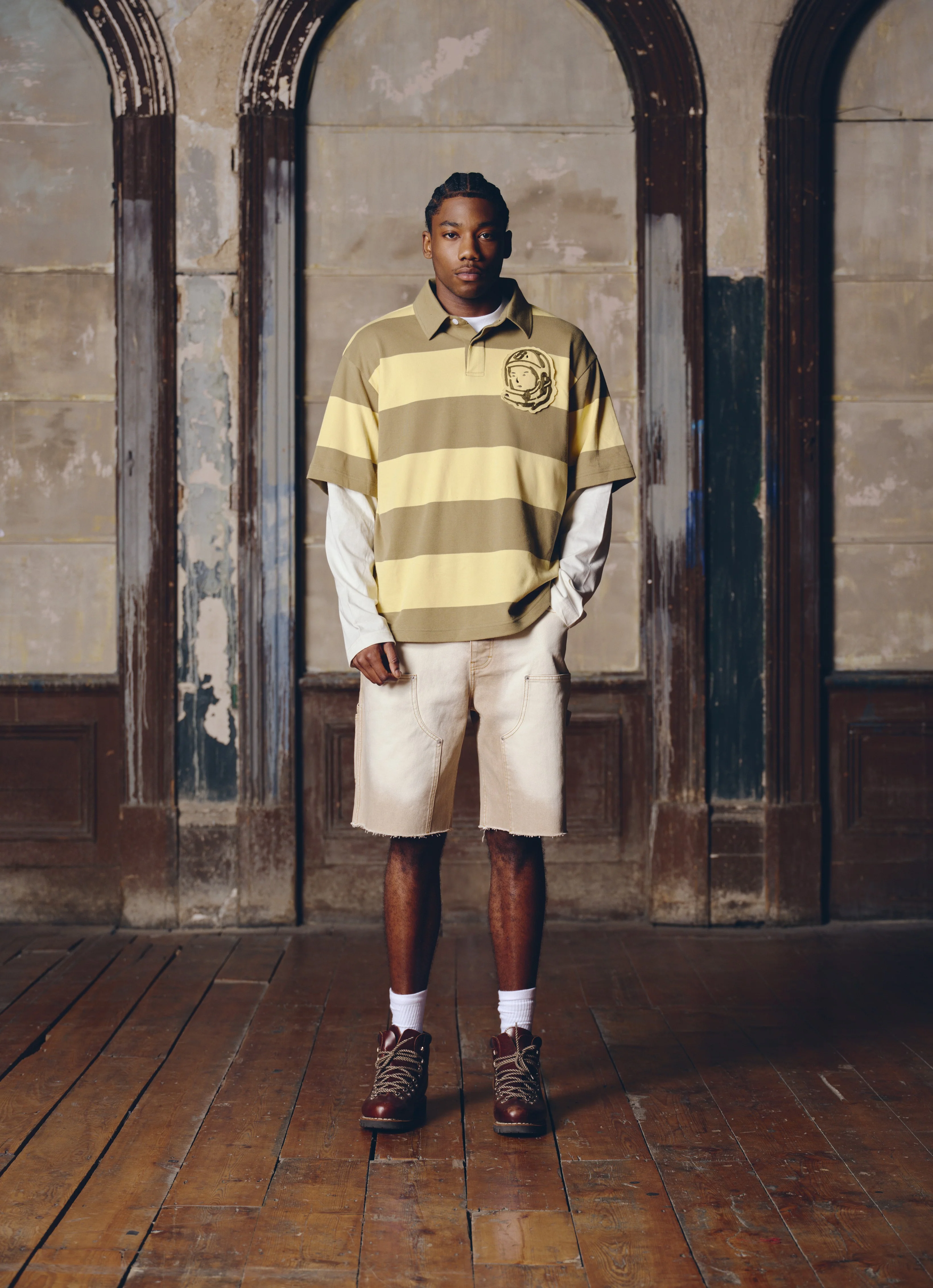 APPLIQUE ASTRO LAYERED STRIPE L/S RUGBY SHIRT - GREEN/YELLOW - Image 2