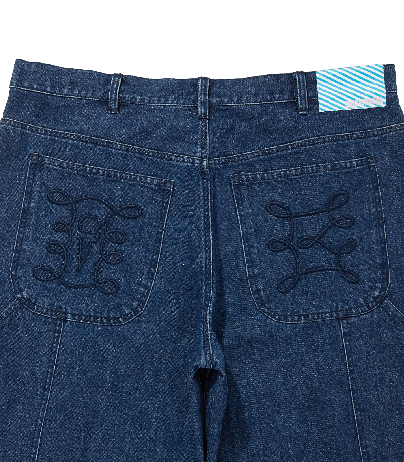APPLIQUE LOGO BUGGY DENIM PANTS - BLUE - Image 4