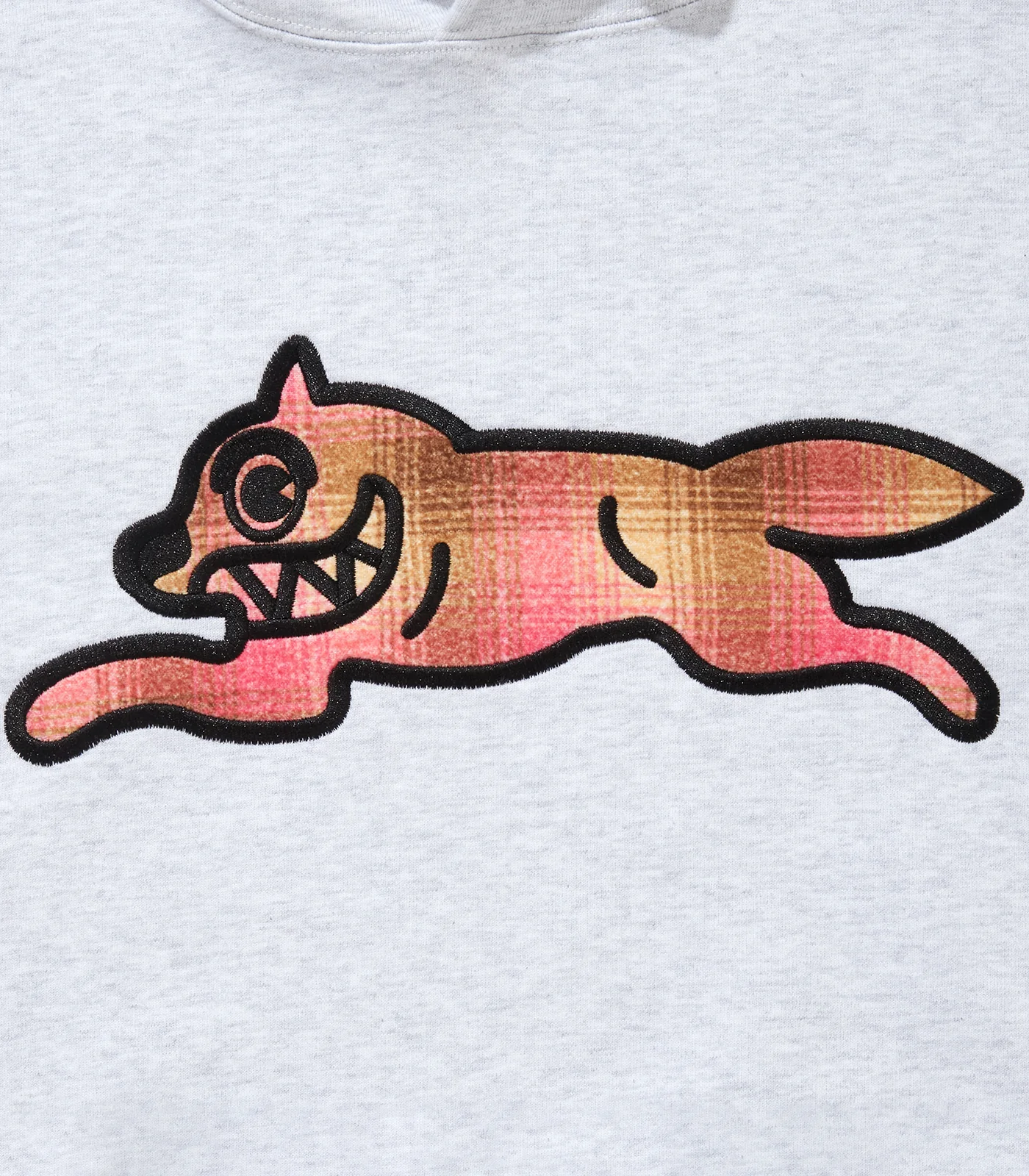 APPLIQUE LOGO RUNNING DOG HOODIE - ASH GREY/PINK CHECK - Image 2