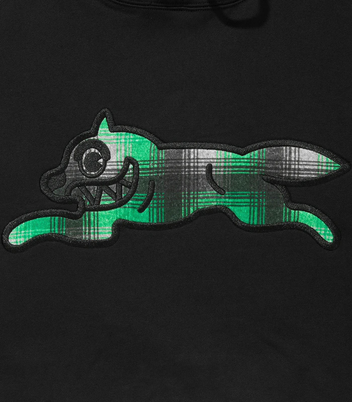 APPLIQUE LOGO RUNNING DOG HOODIE - BLACK/GREEN CHECK - Image 3
