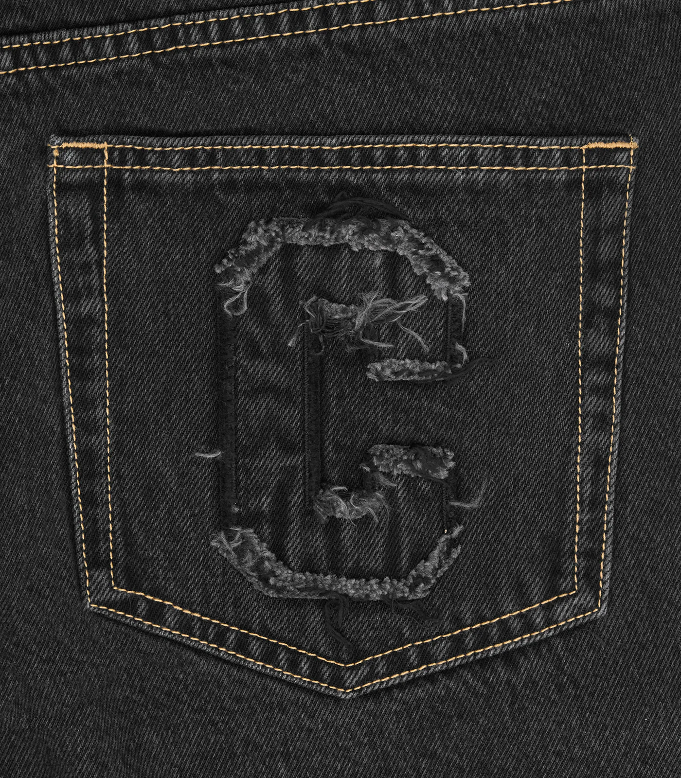 APPLIQUE RUNNING DOG DOUBLE SCOOP DENIM PANTS - BLACK - Image 8