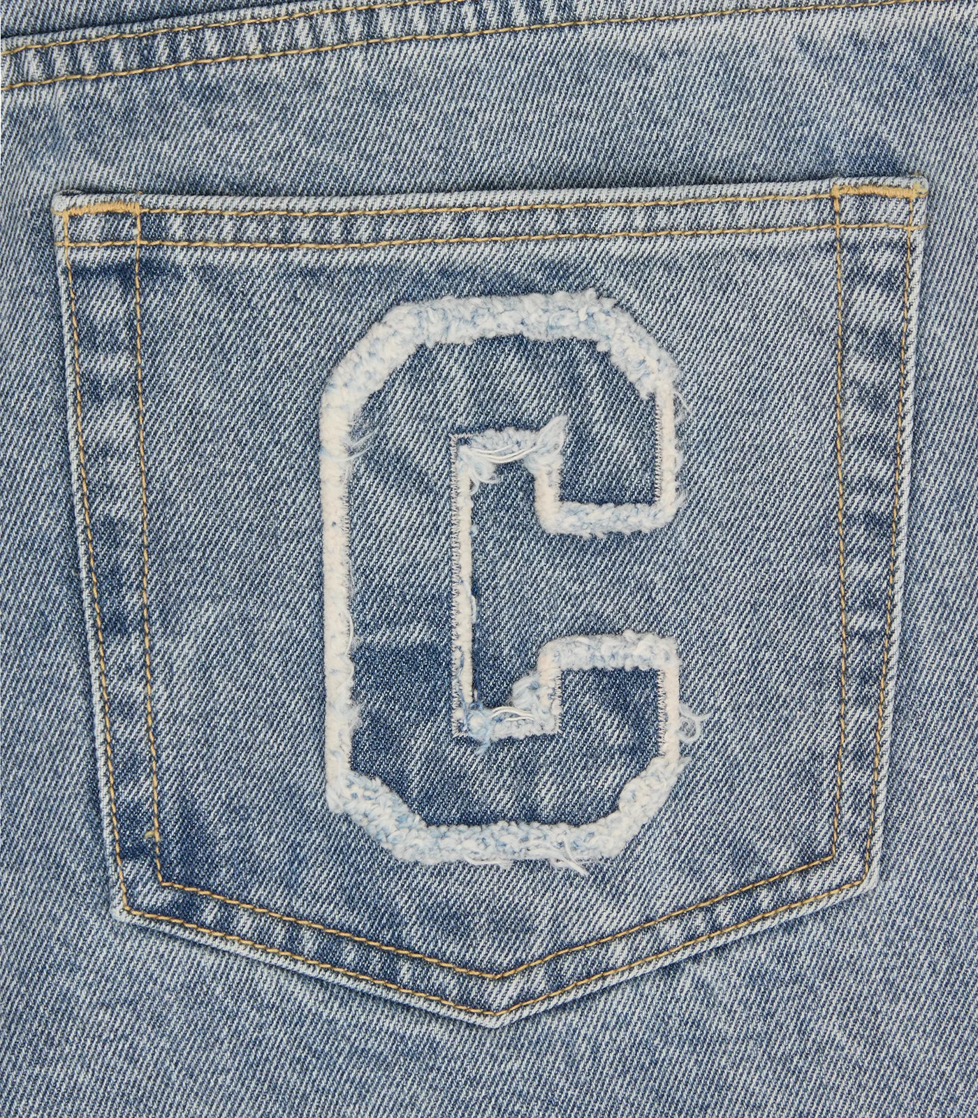 APPLIQUE RUNNING DOG DOUBLE SCOOP DENIM PANTS - LIGHT WASH BLUE - Image 8