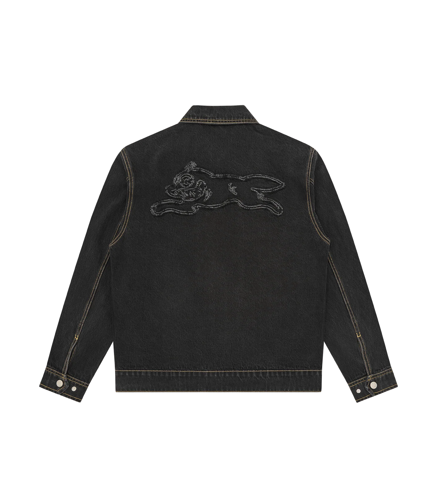 APPLIQUE RUNNING DOG ZIP DENIM JACKET - BLACK - Image 4