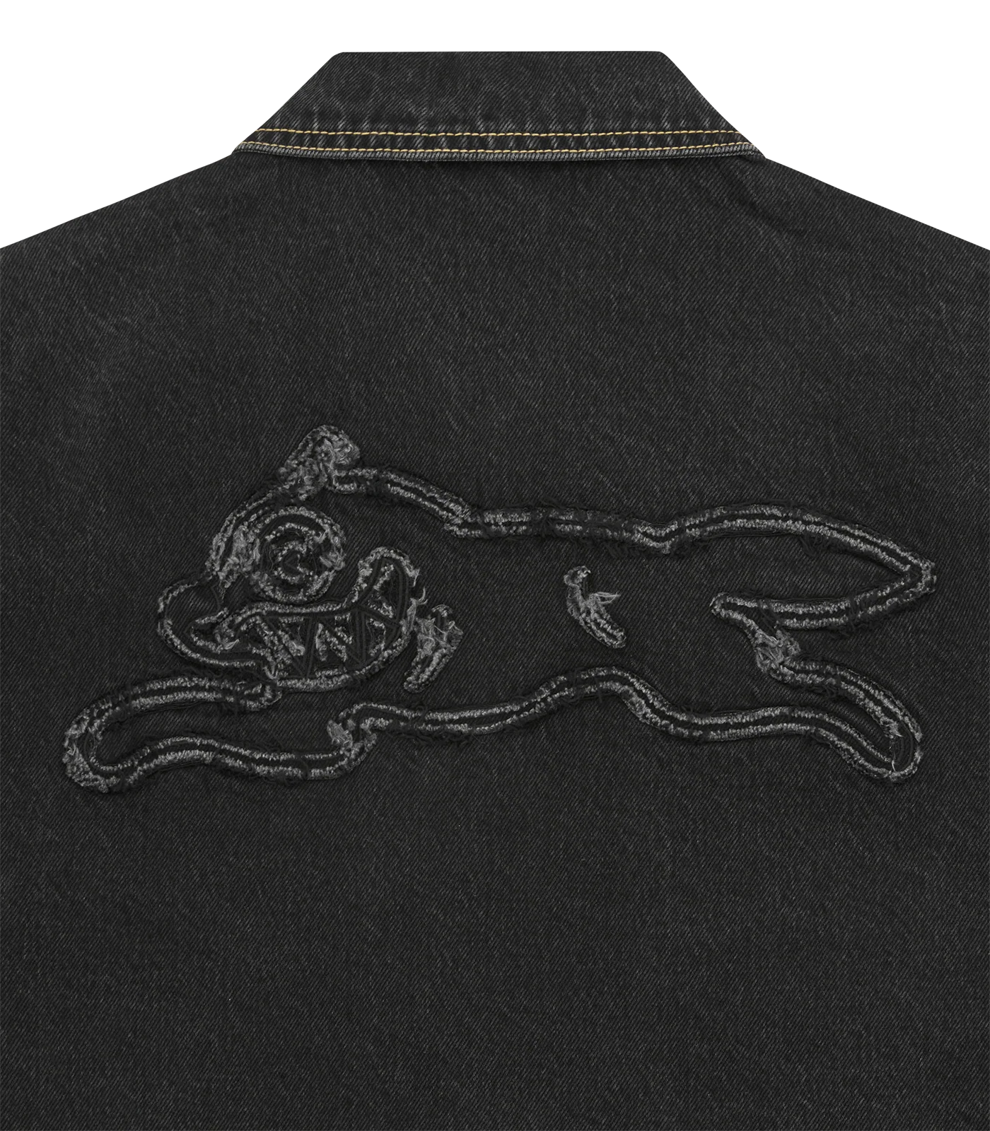 APPLIQUE RUNNING DOG ZIP DENIM JACKET - BLACK - Image 6
