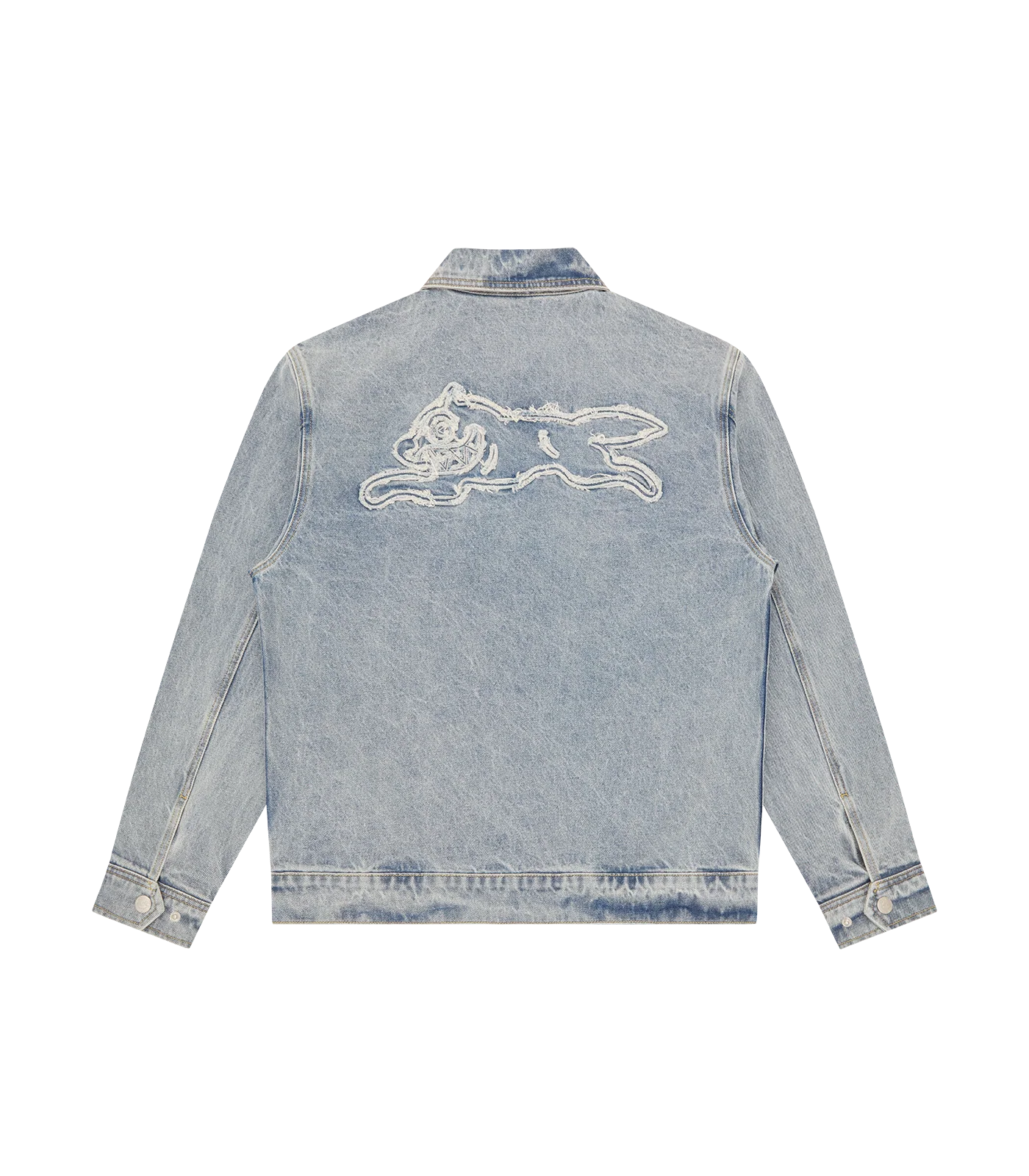 APPLIQUE RUNNING DOG ZIP DENIM JACKET - LIGHT WASH BLUE - Image 4