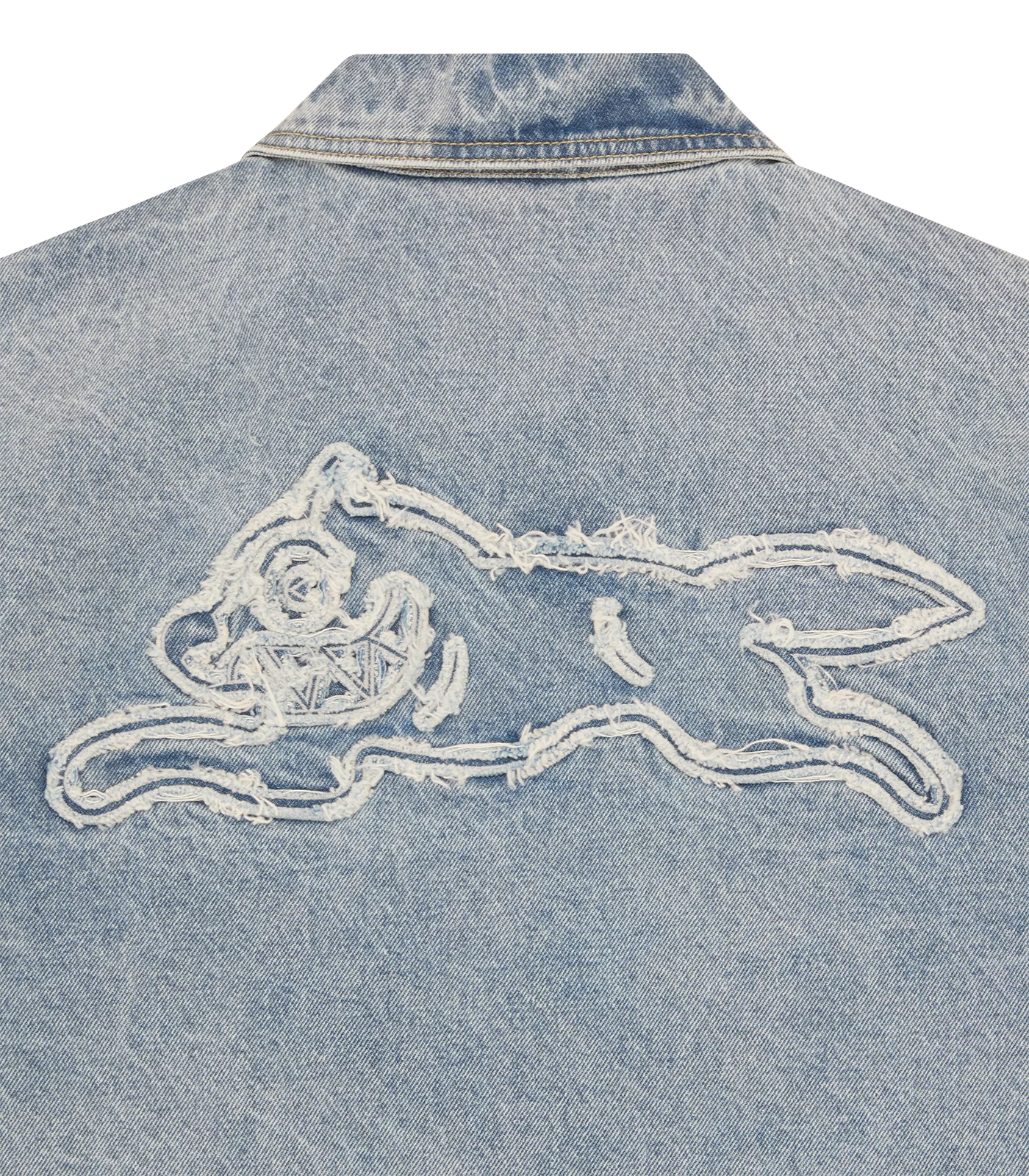 APPLIQUE RUNNING DOG ZIP DENIM JACKET - LIGHT WASH BLUE - Image 6