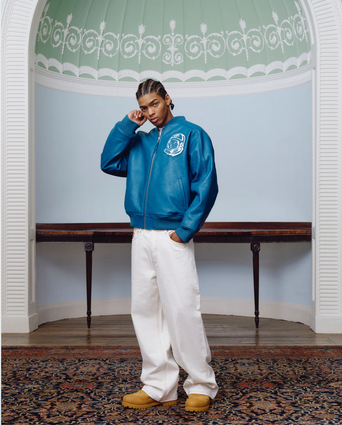ASTRO LEATHER BOMBER JACKET - TEAL - Image 3