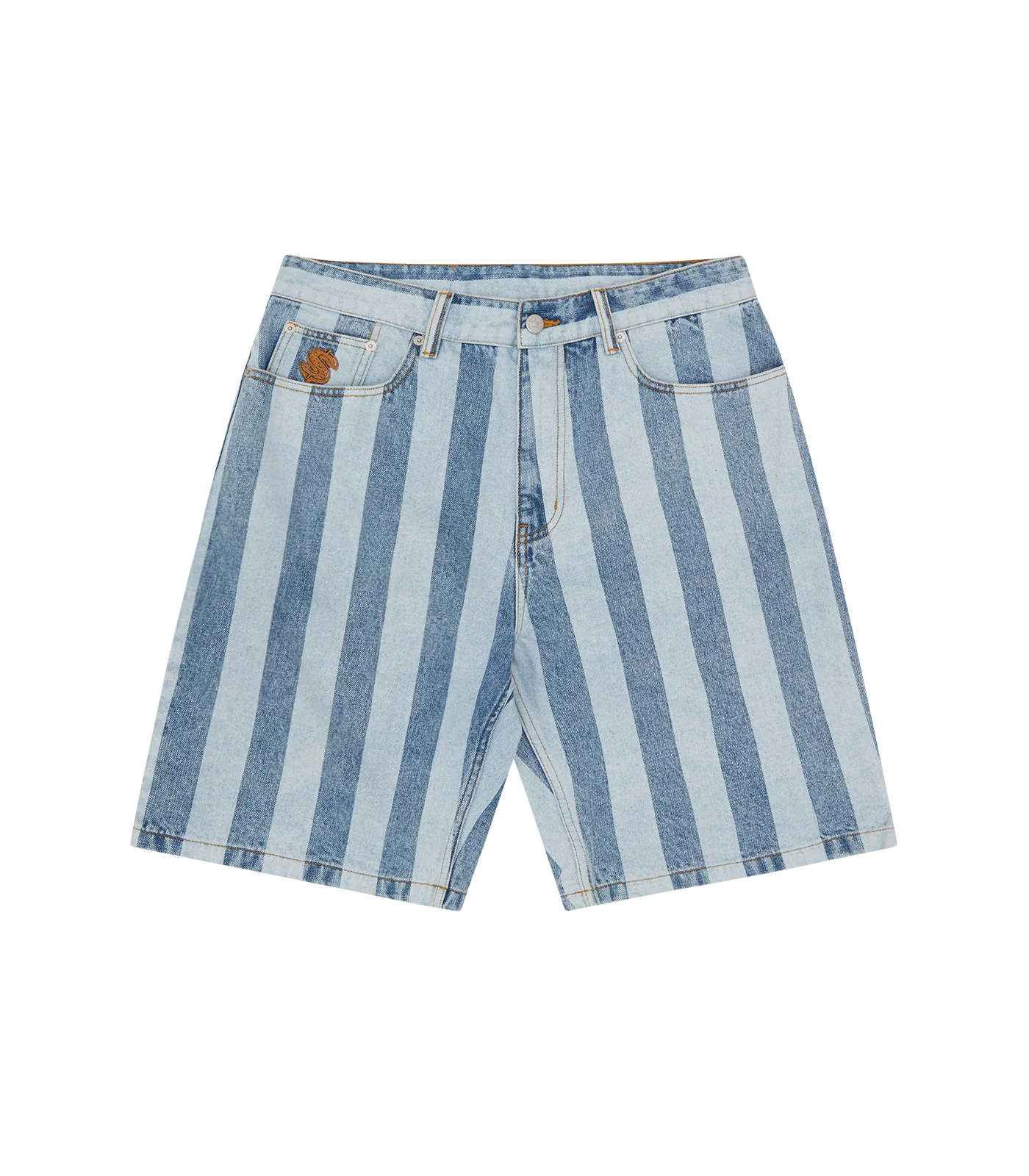 ASTRO STRIPED DENIM SHORTS - LIGHT WASH BLUE