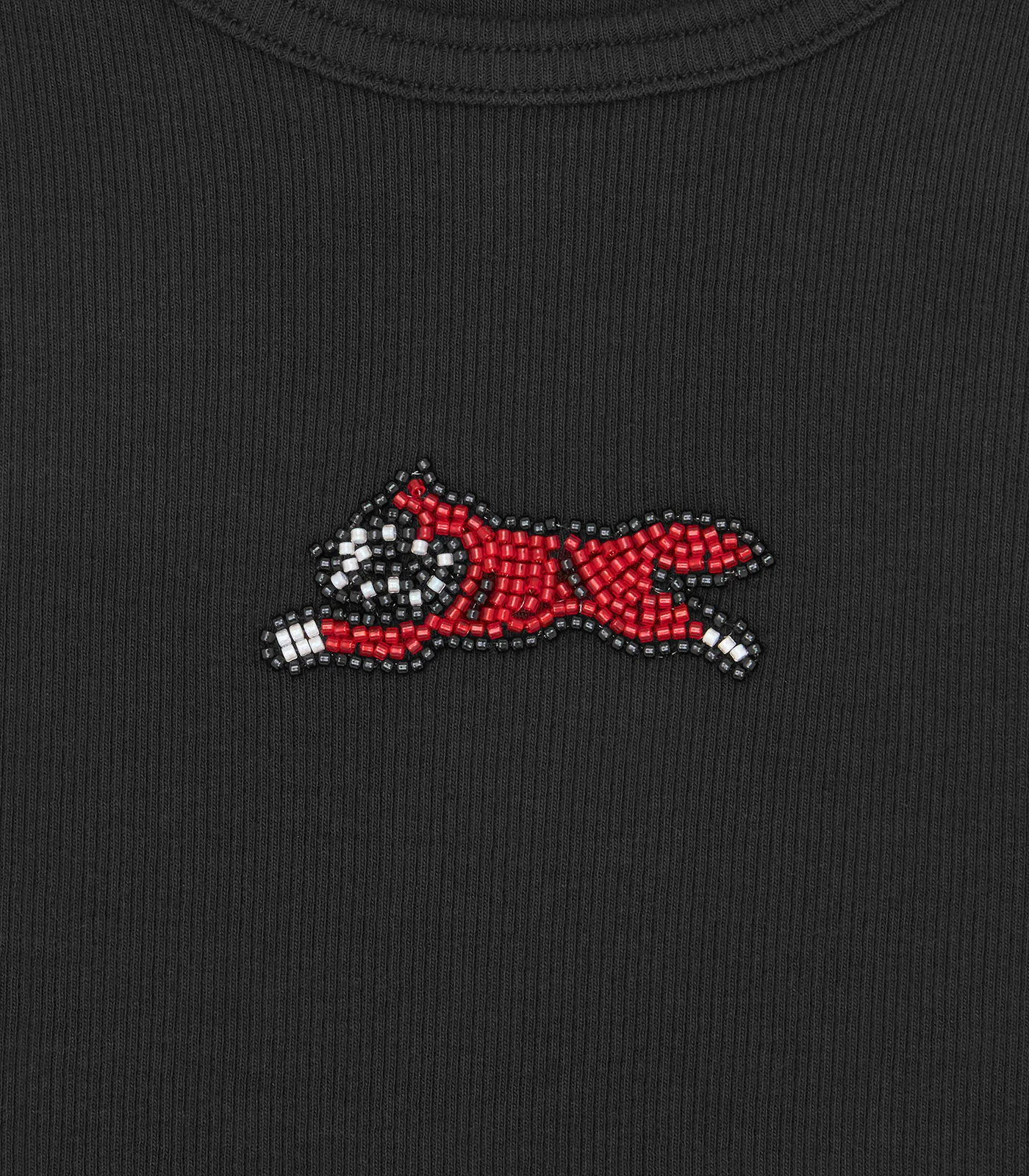 BEADED RUNNING DOG RIBBED VEST TOP - BLACK - Image 3