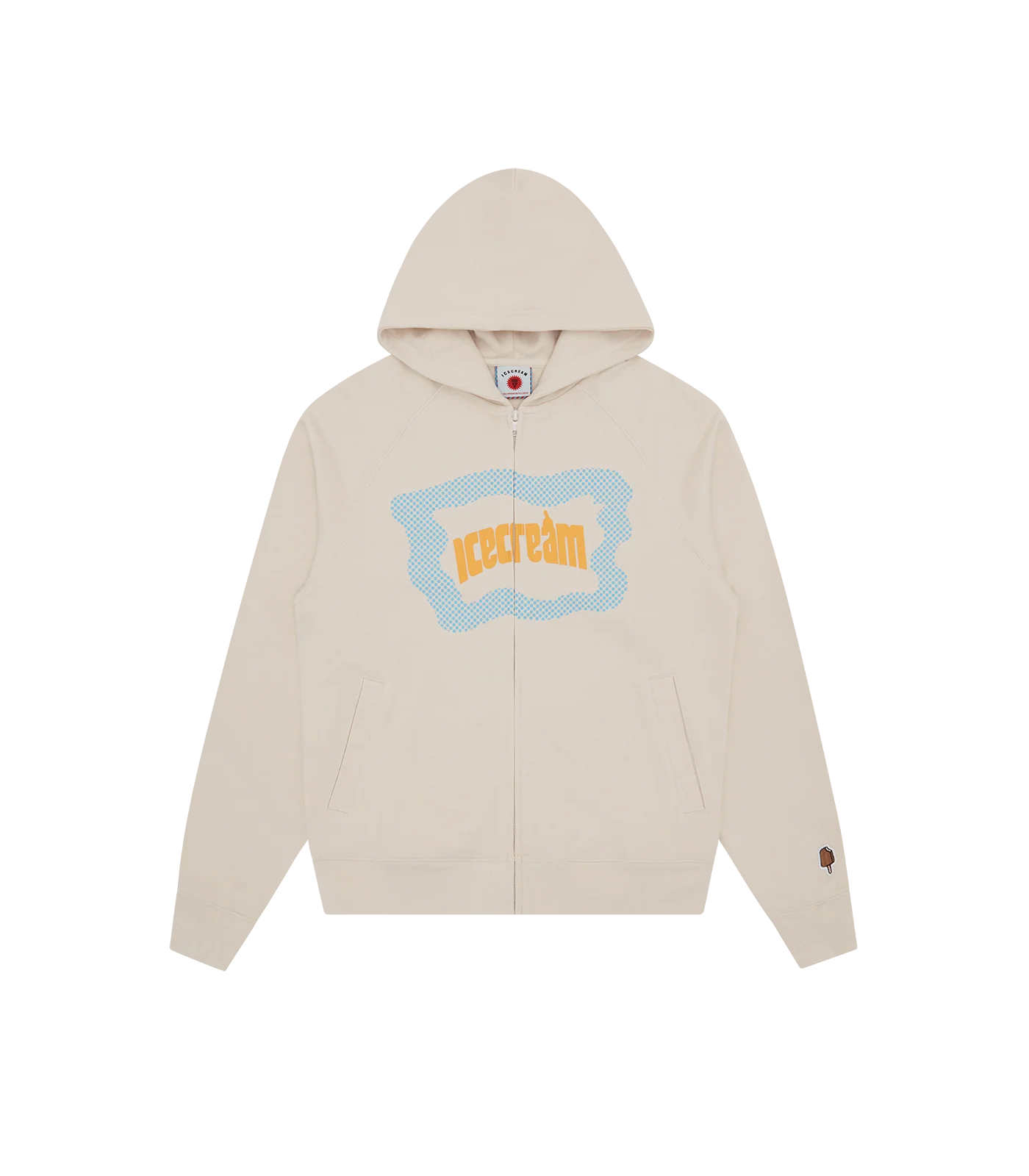 BLOCK LOGO ZIP THROUGH HOOD - STONE