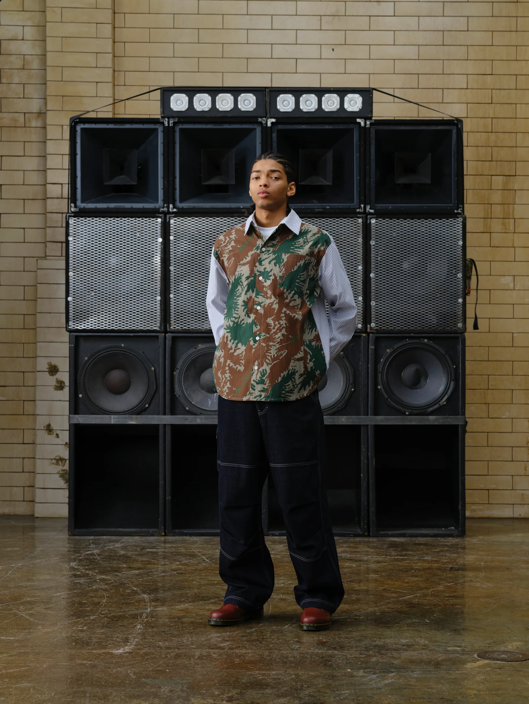 BURST CAMO HALF PRINT POPLIN STRIPE SHIRT - CAMO - Image 3