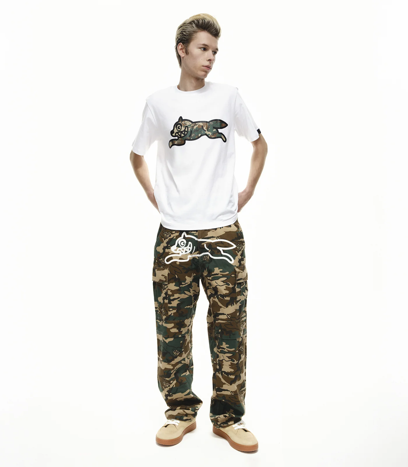 CAMO RUNNING DOG WOODLAND T-SHIRT - WHITE - Image 5