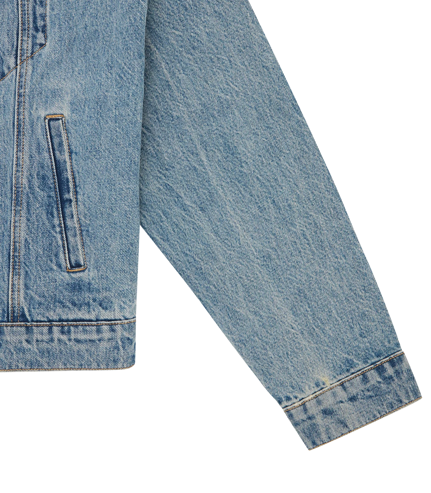 CHECK LINED DENIM TRUCKER JACKET - VINTAGE WASH BLUE - Image 4