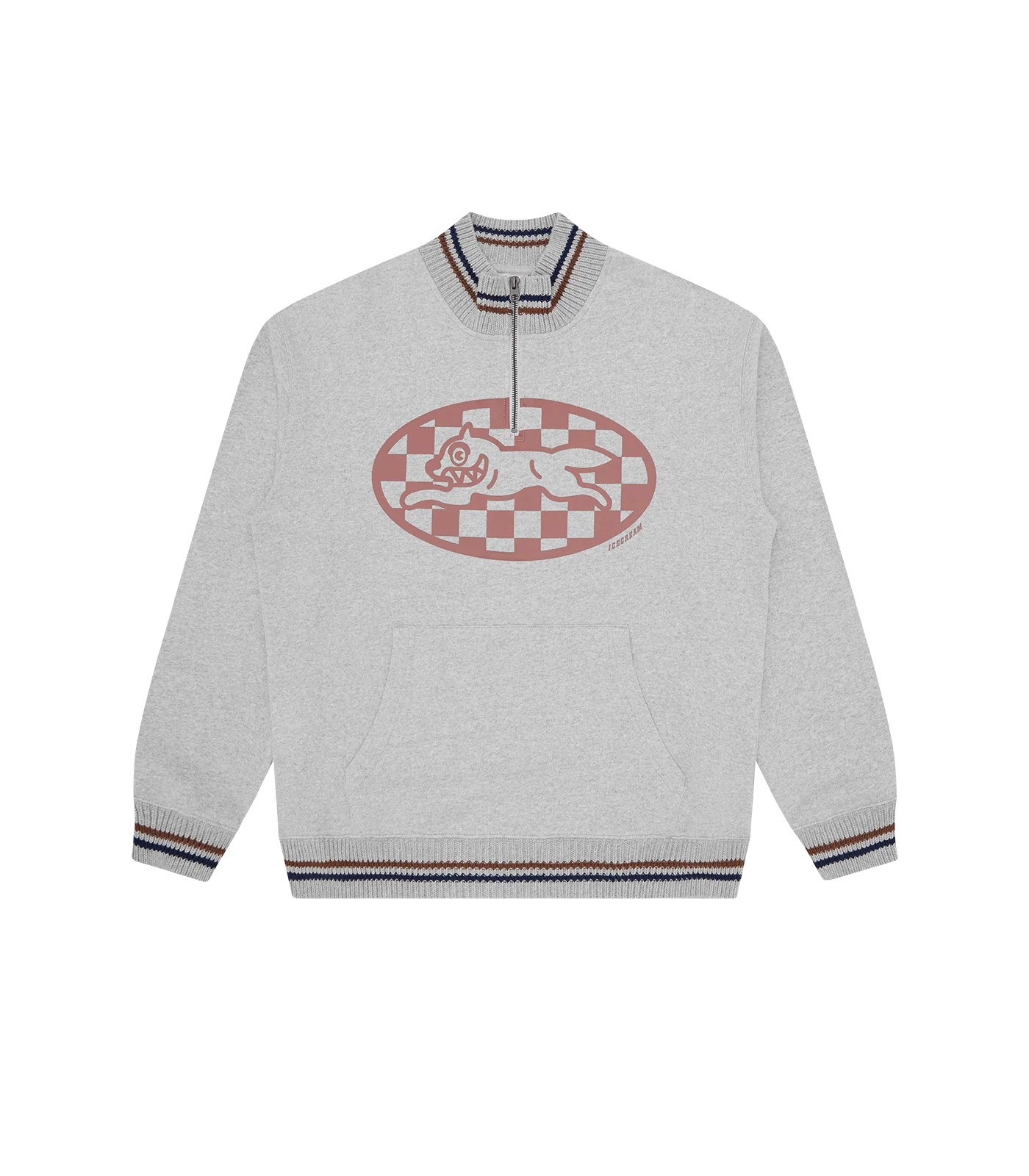 CHECKER RUNNING DOG QUARTER ZIP - HEATHER GREY