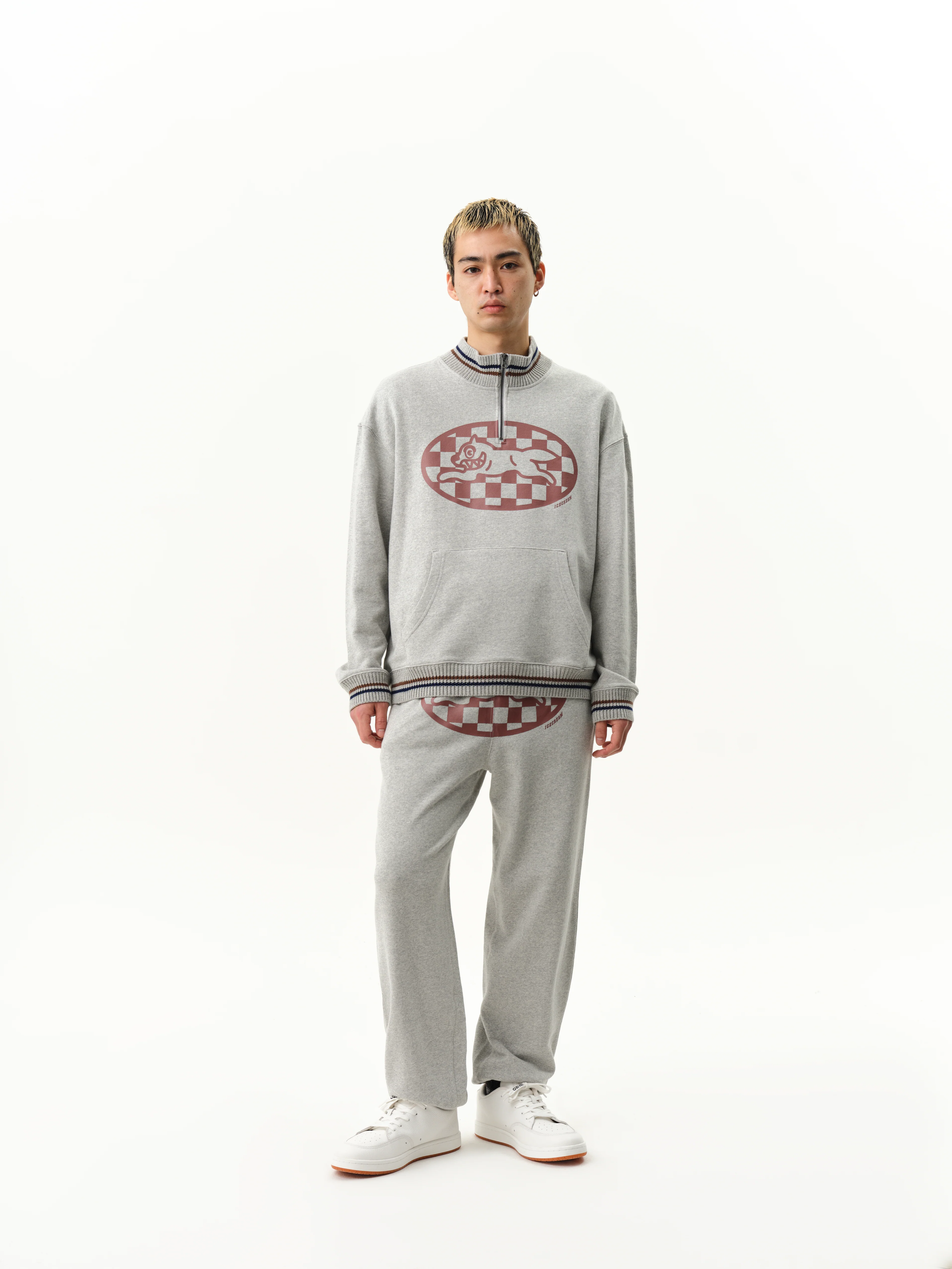 CHECKER RUNNING DOG QUARTER ZIP - HEATHER GREY - Image 4