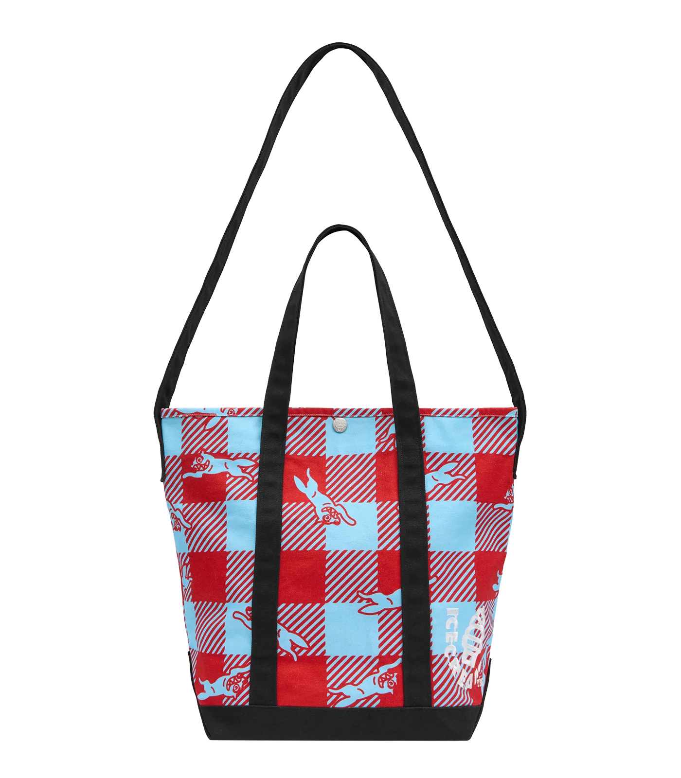 CHECKER RUNNING DOG TOTE BAG - RED/BLUE