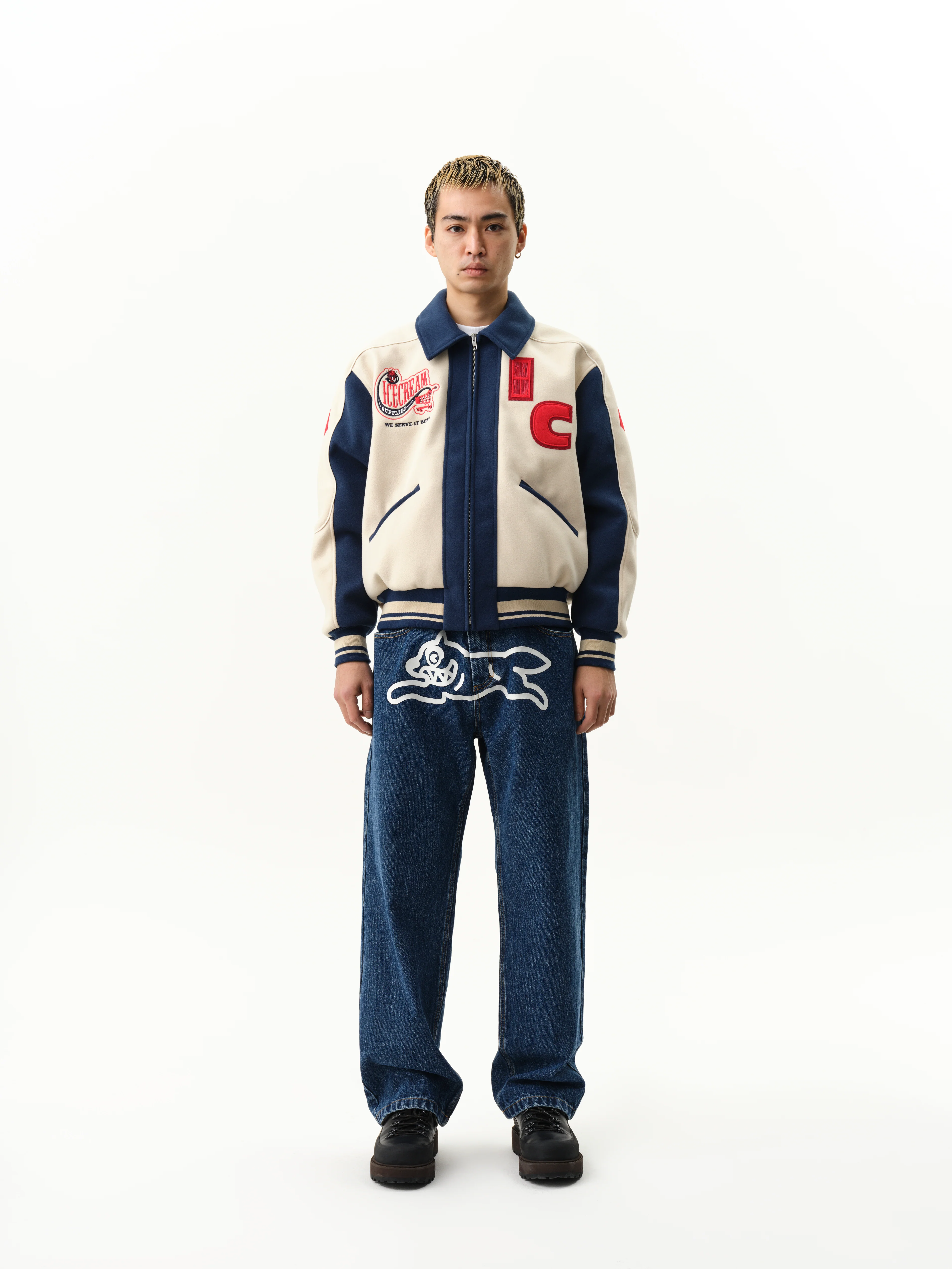 CHECKOUT VARSITY JACKET - ECRU/BLUE - Image 3