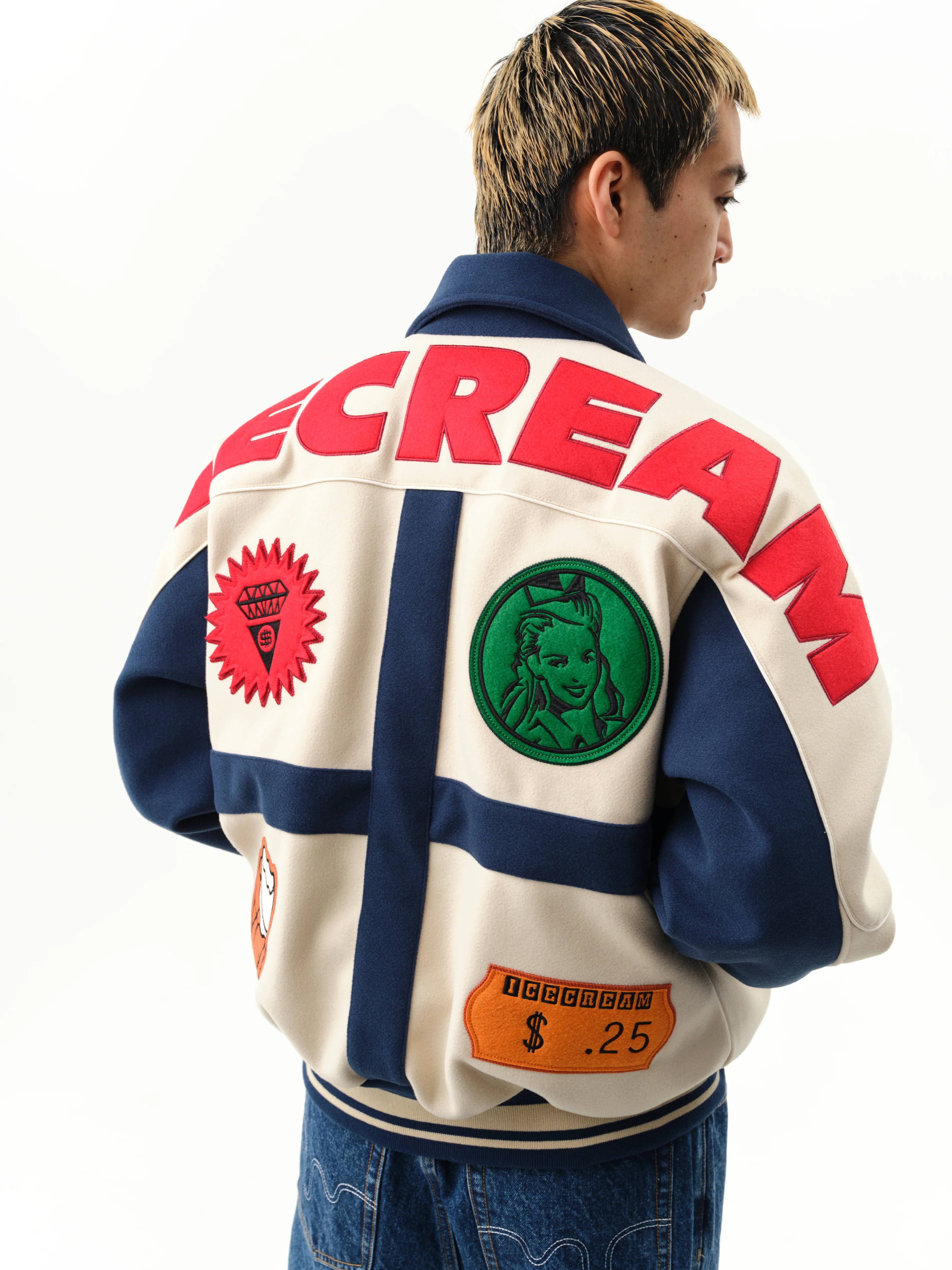 CHECKOUT VARSITY JACKET - ECRU/BLUE - Image 4