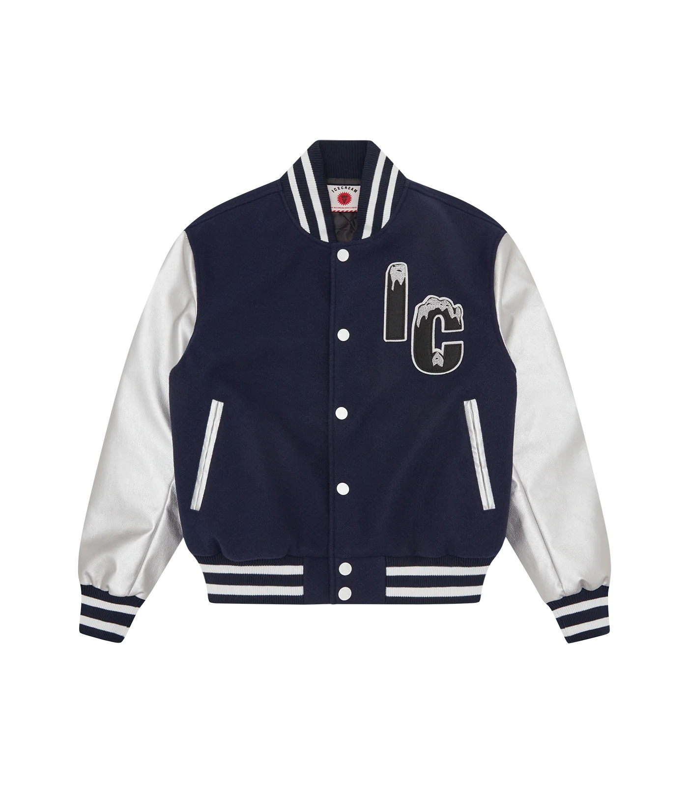 CHERRY VARSITY JACKET - NAVY/SILVER