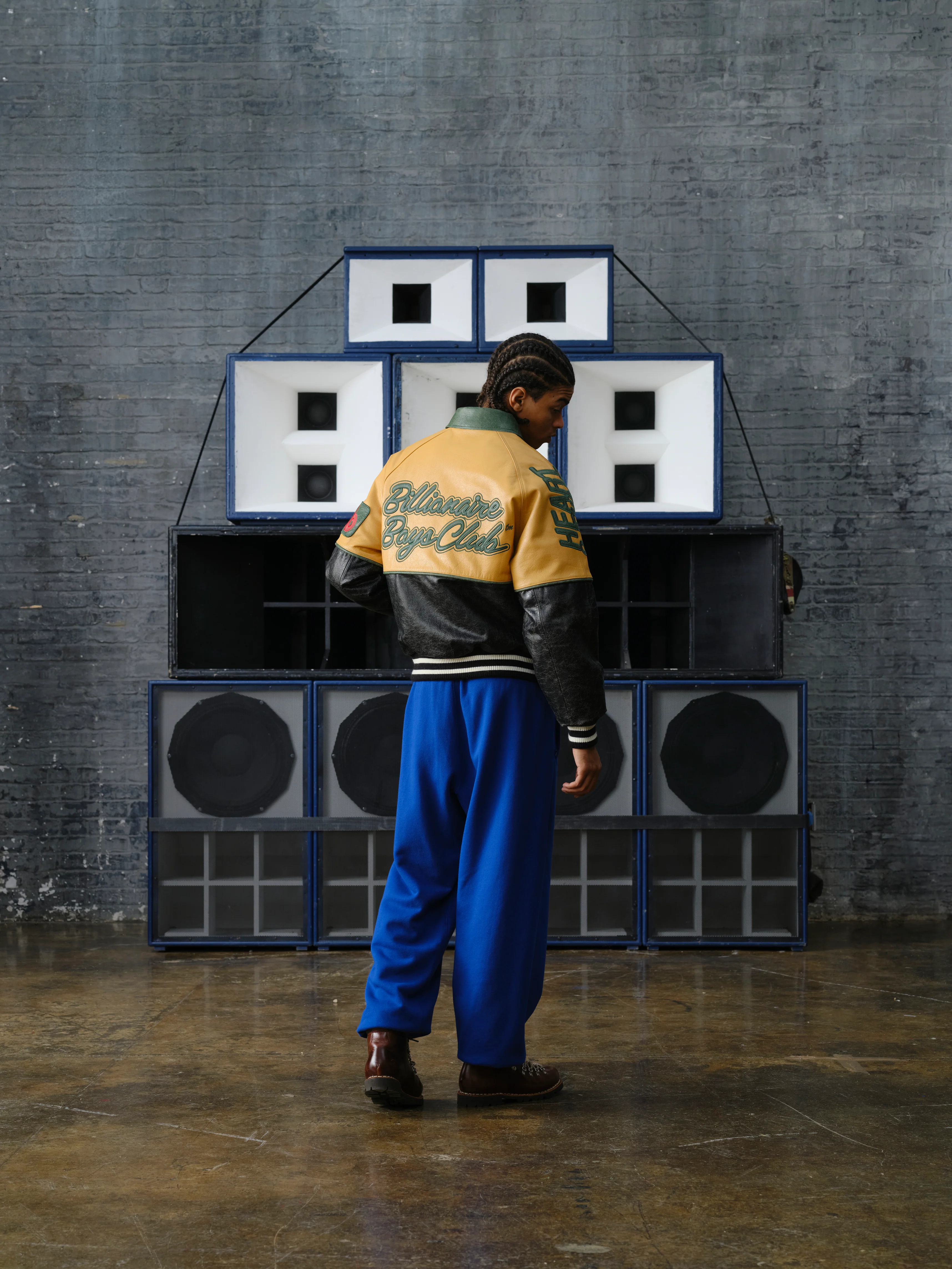 CLUB CRACKED LEATHER VARSITY JACKET - BLACK/YELLOW - Image 4