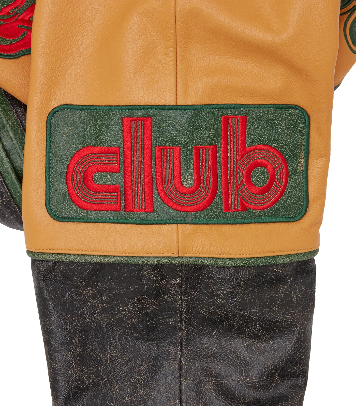 CLUB CRACKED LEATHER VARSITY JACKET - BLACK/YELLOW - Image 7