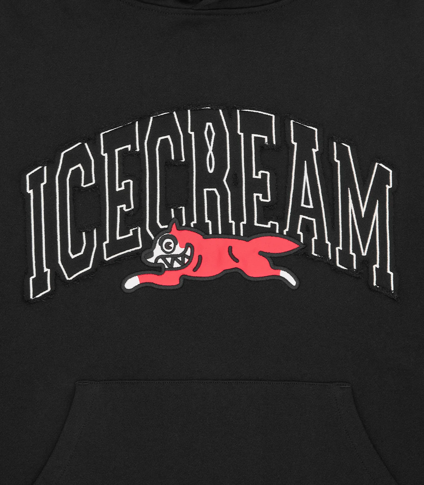COLLEGE APPLIQUE RUNNING DOG POPOVER HOOD - BLACK - Image 3