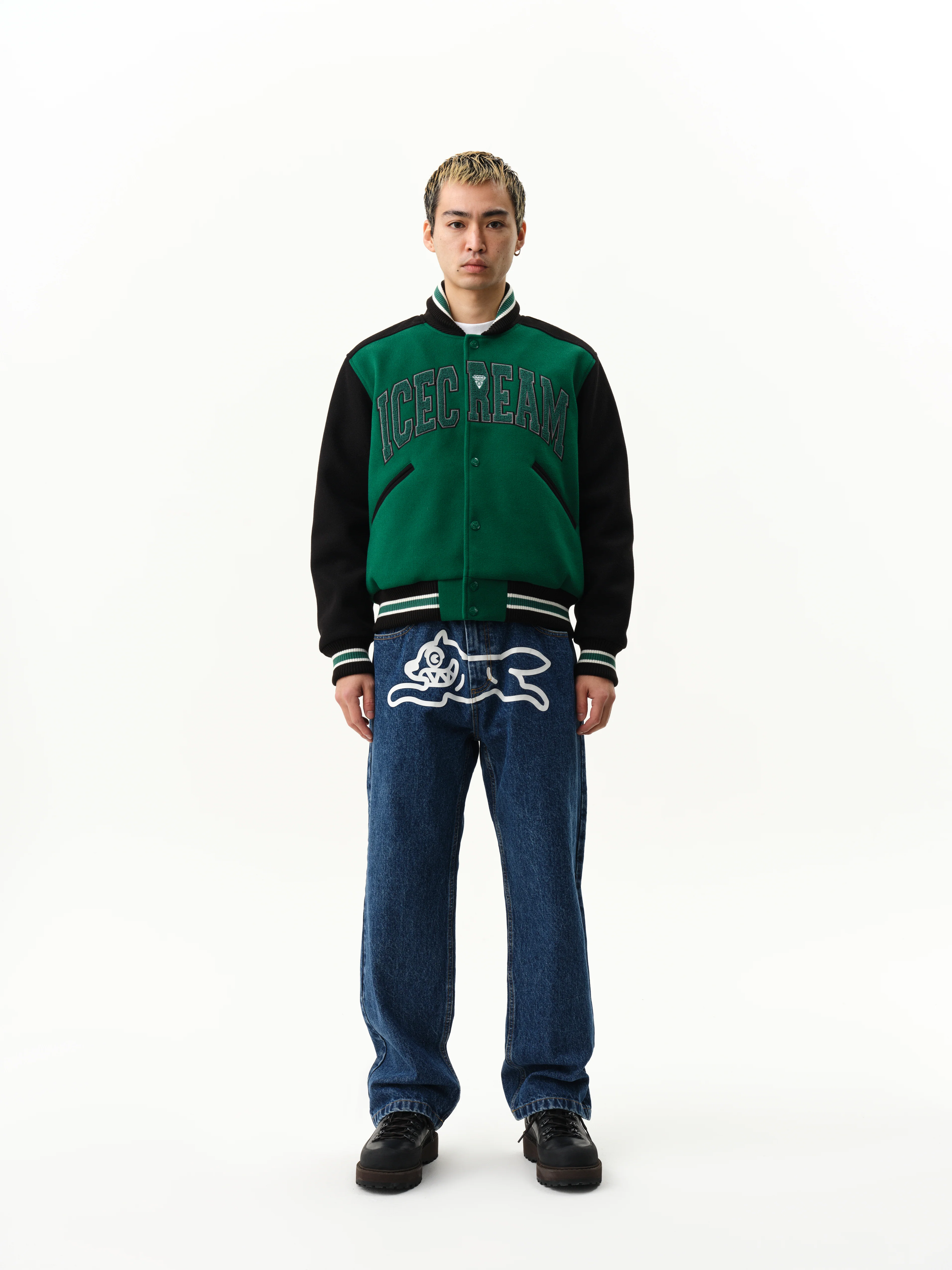 COLLEGE VARSITY JACKET - GREEN/BLACK - Image 3