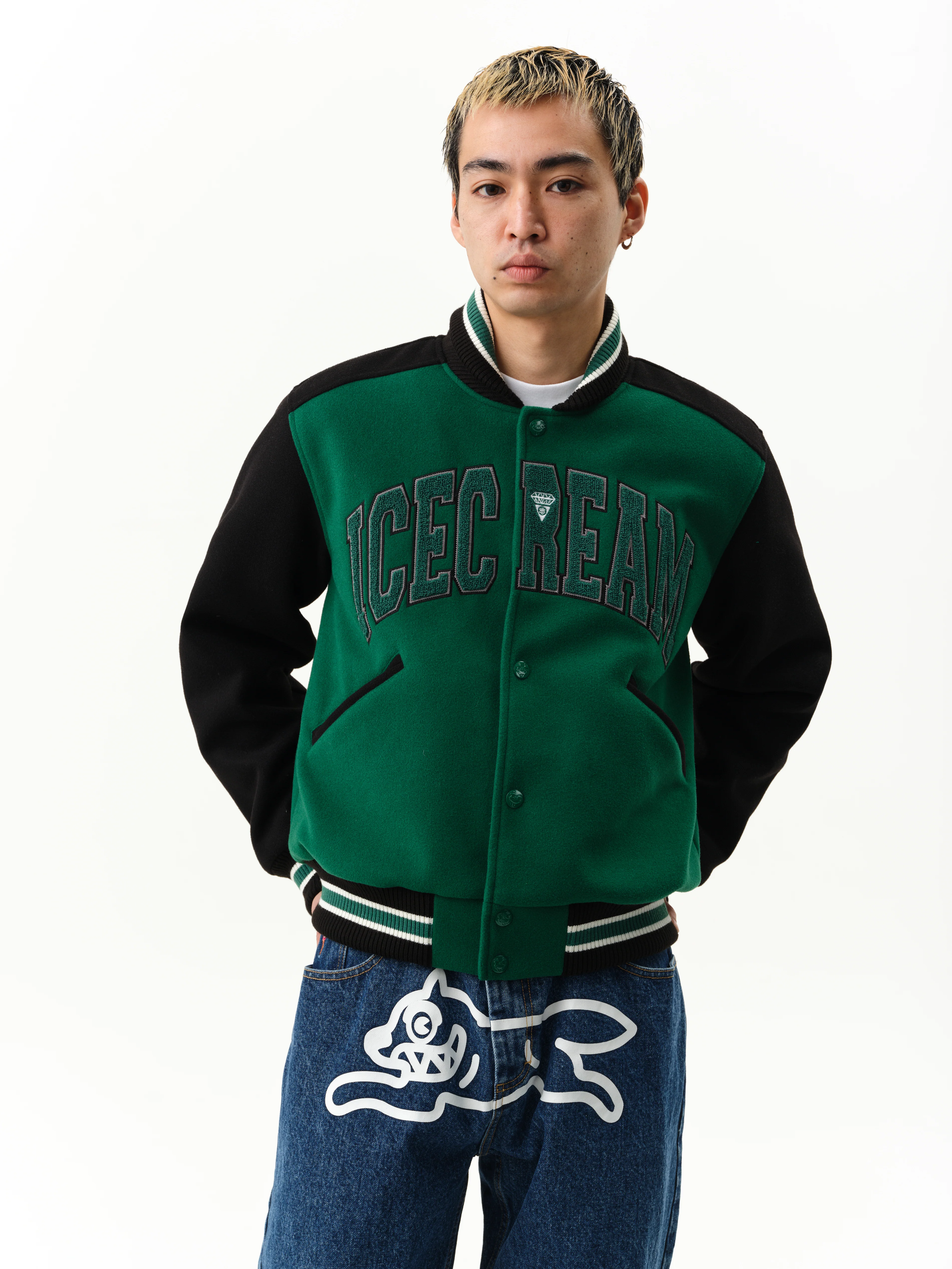 COLLEGE VARSITY JACKET - GREEN/BLACK - Image 4