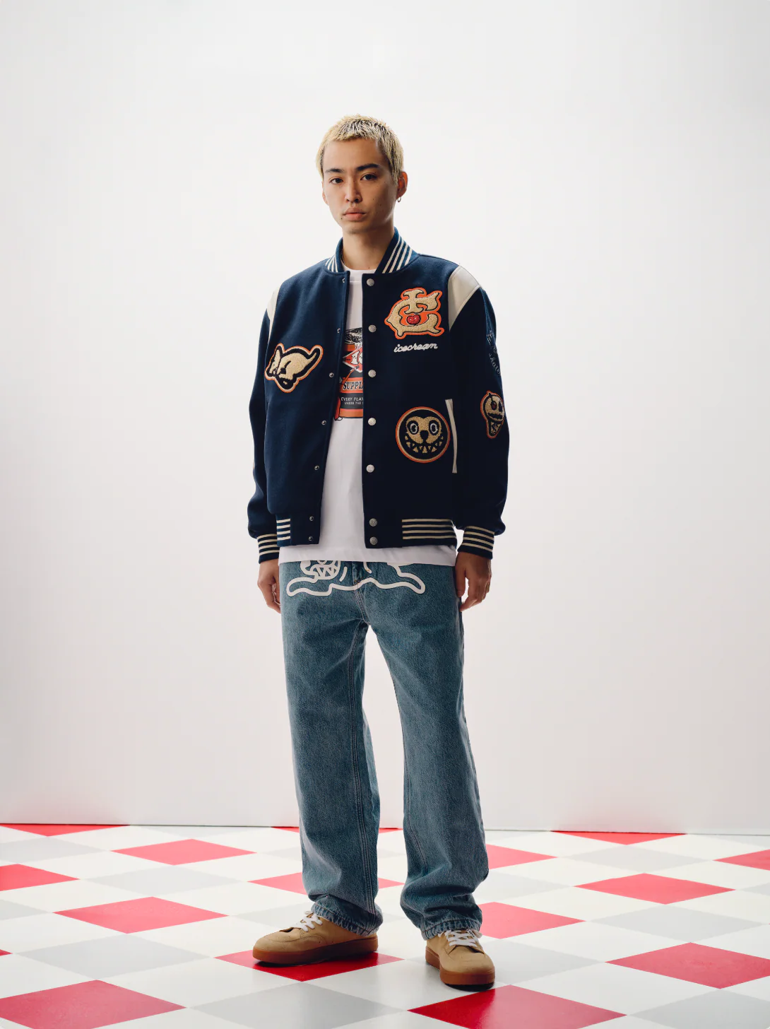 COLLEGIATE PATCH VARSITY JACKET - NAVY - Image 4