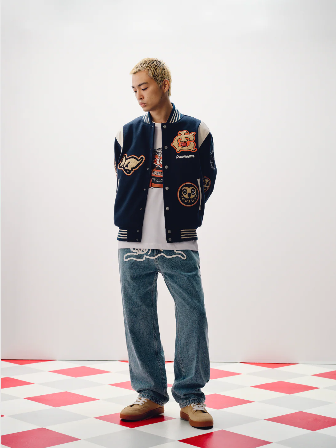COLLEGIATE PATCH VARSITY JACKET - NAVY - Image 5