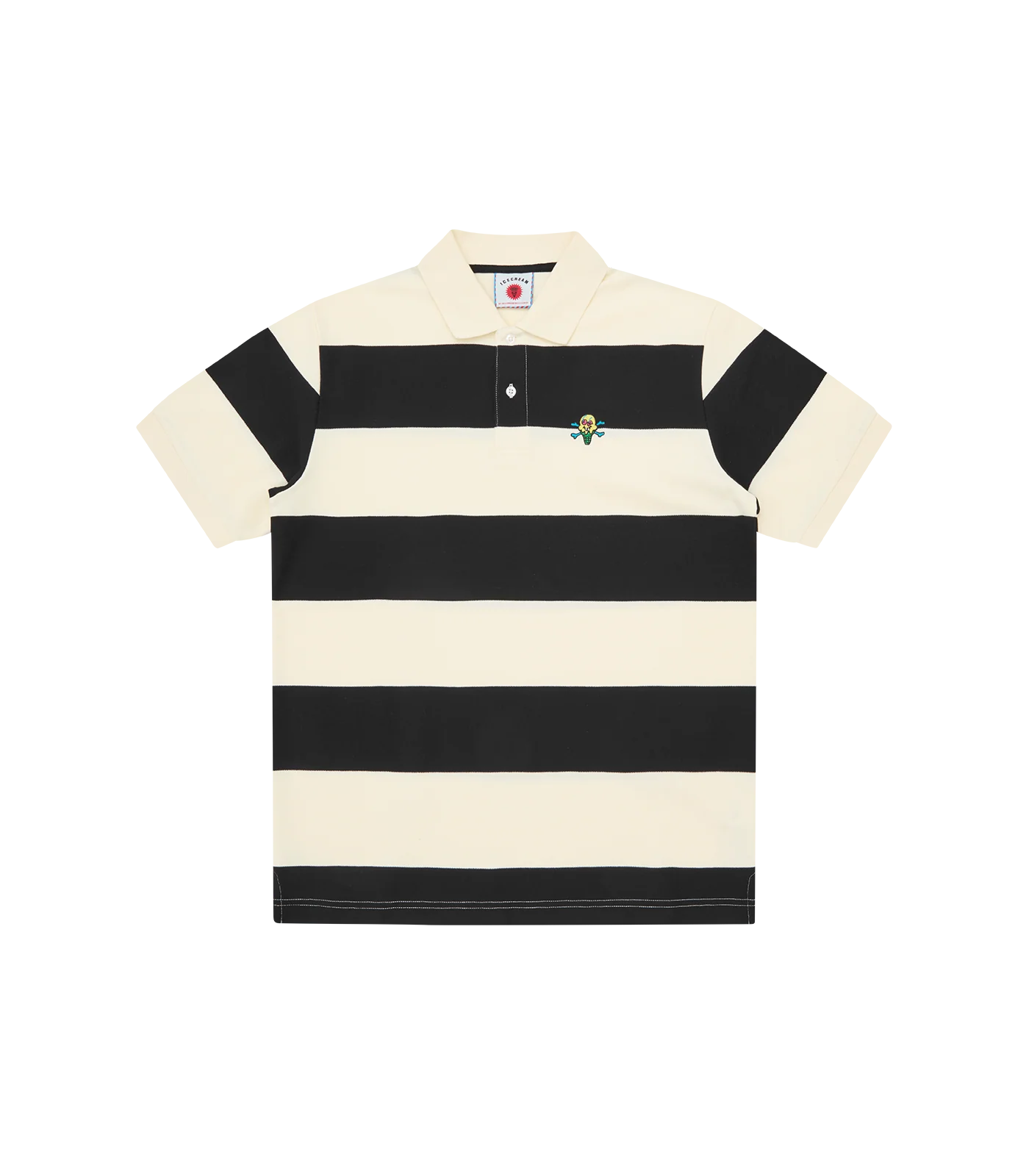 CONES & BONES STRIPED POLO SHIRT - BLACK/OFF-WHITE