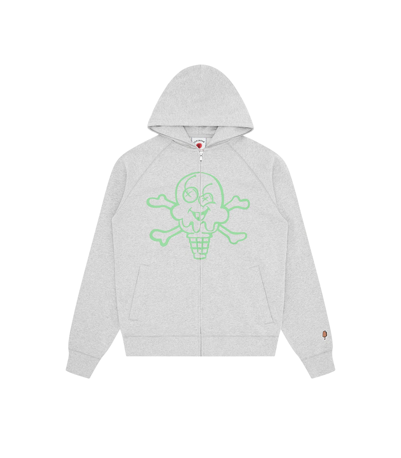CONES & BONES ZIP THROUGH HOOD - HEATHER GREY