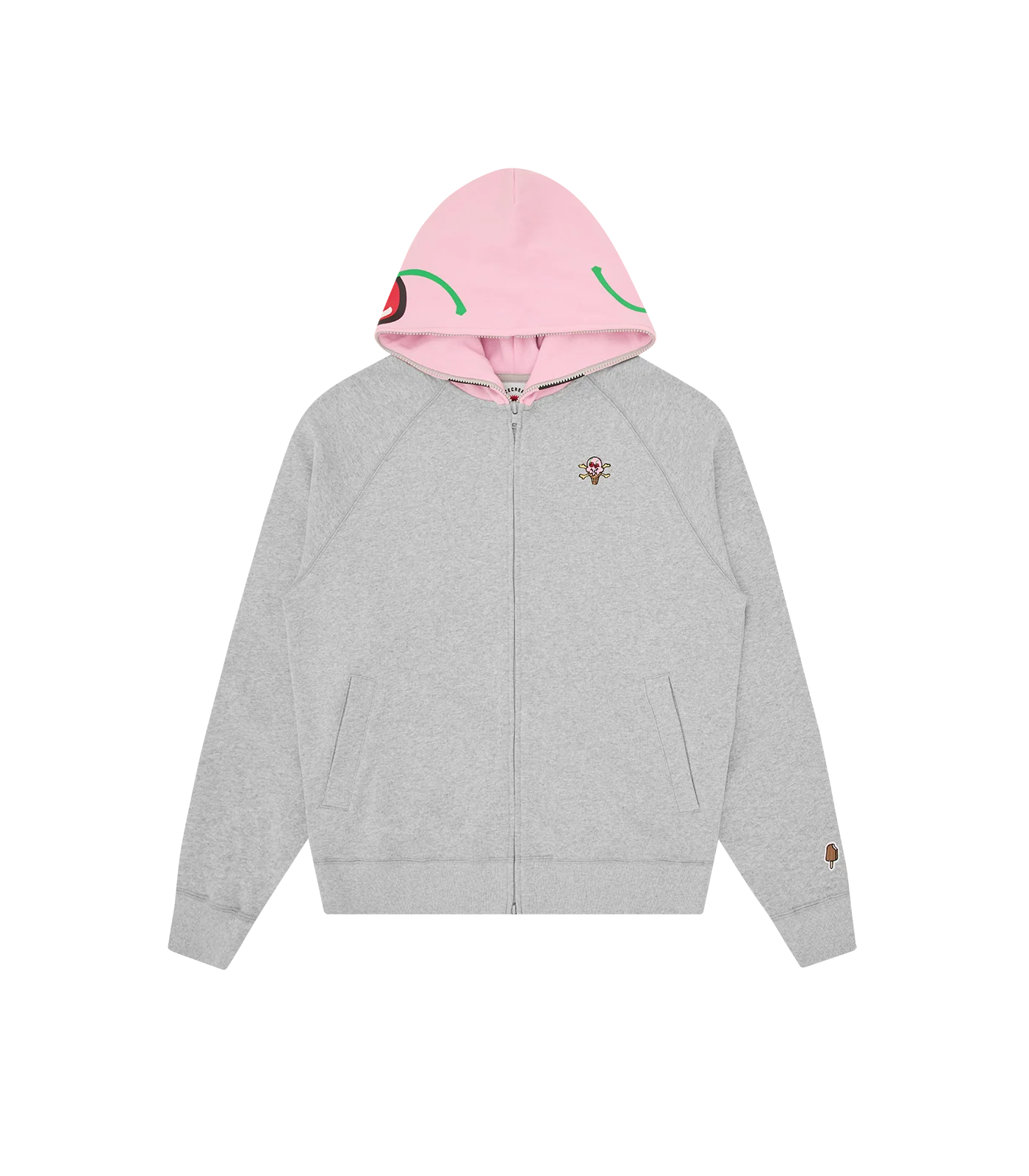CONES & BONES ZIP THROUGH HOOD - HEATHER GREY