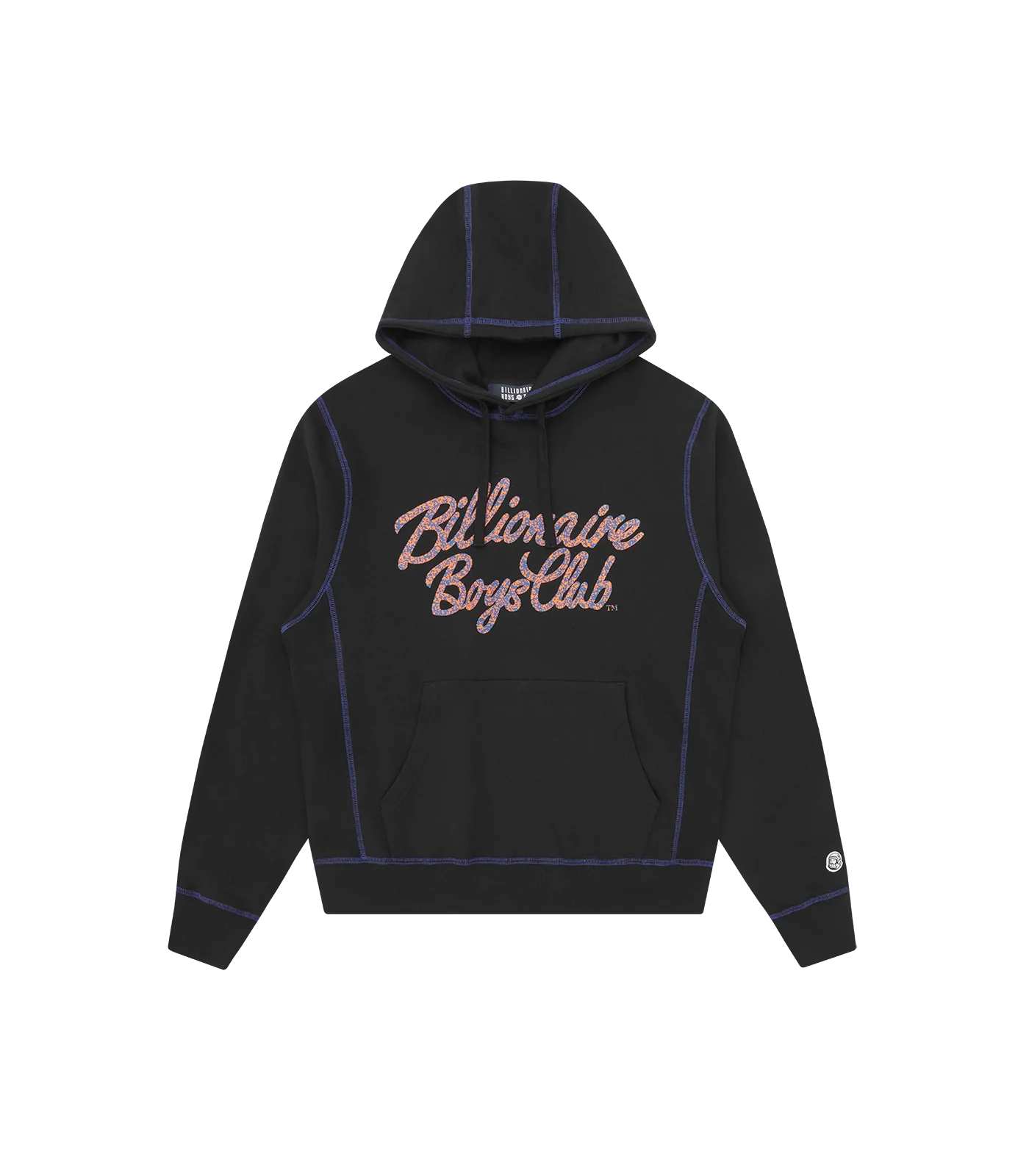 CONTRAST STITCH SCRIPT POPOVER HOOD - BLACK