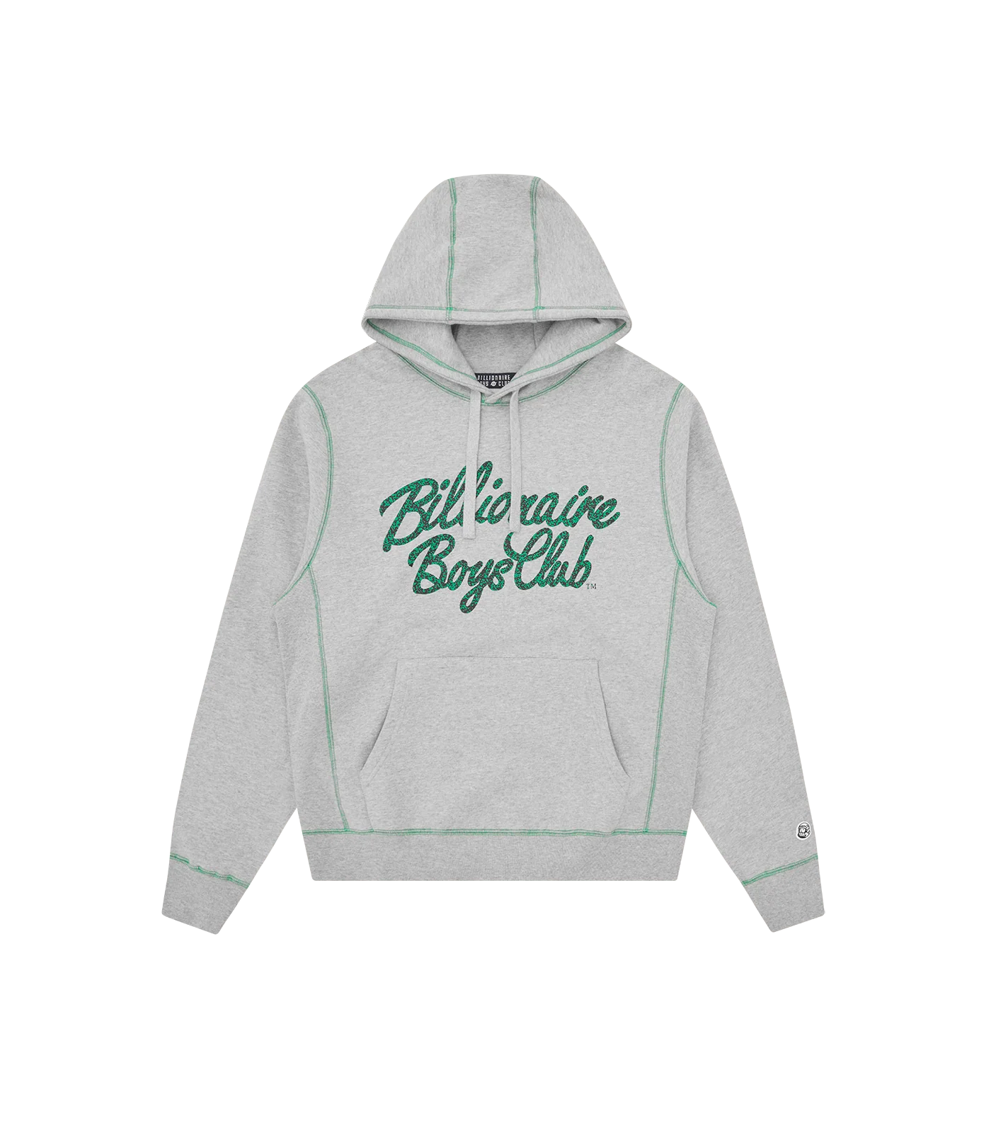 CONTRAST STITCH SCRIPT POPOVER HOOD - HEATHER GREY