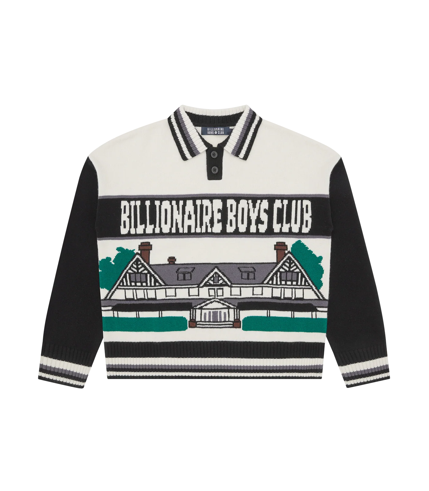 COUNTRY CLUB WOOL KNITTED COLLARED JUMPER - BLACK