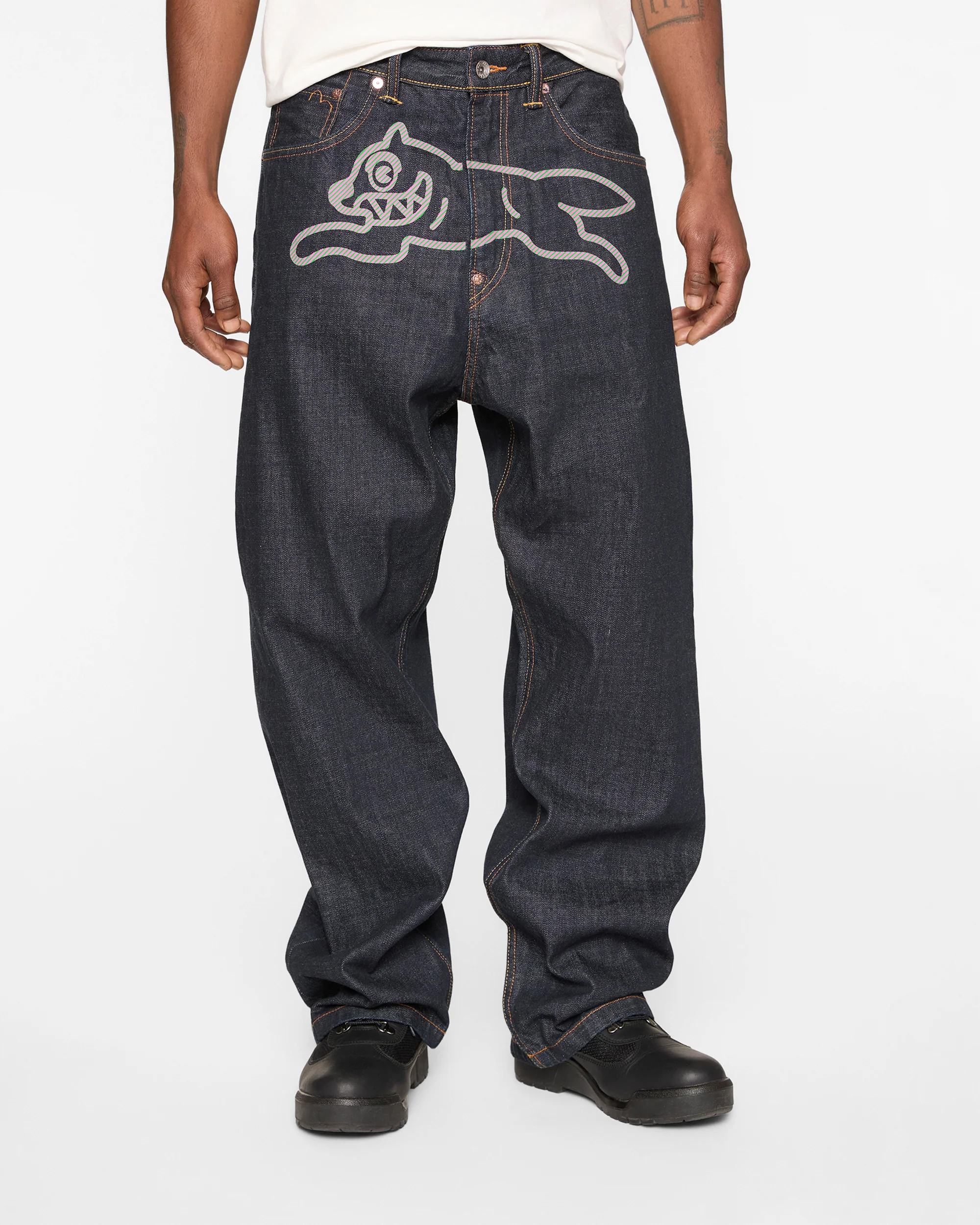 EVISU X ICECREAM DAICOCK PRINTED BAGGY JEANS - RINSE INDIGO - Image 3