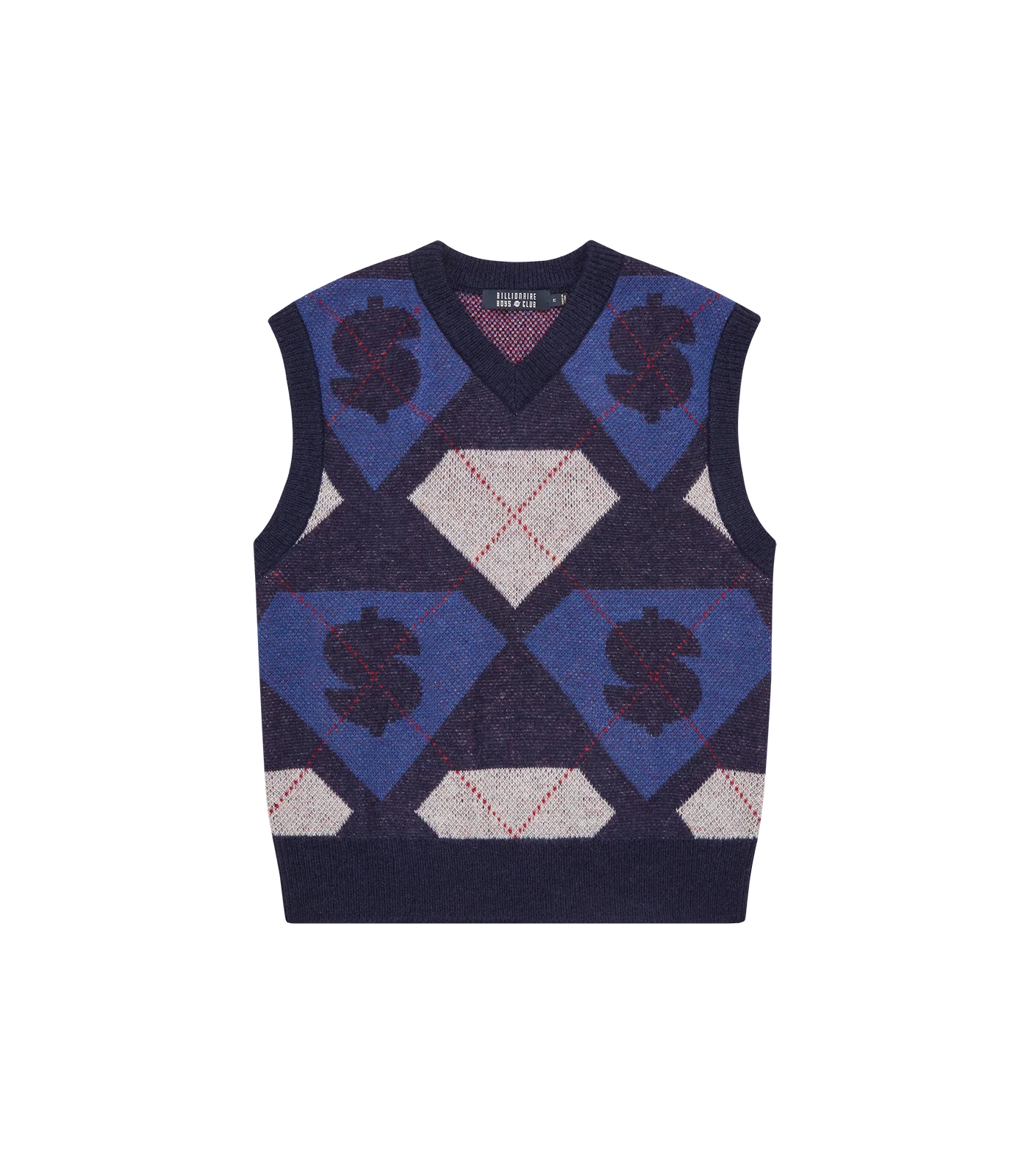 DIAMONDS & DOLLARS ARGYLE KNITTED VEST - BLUE