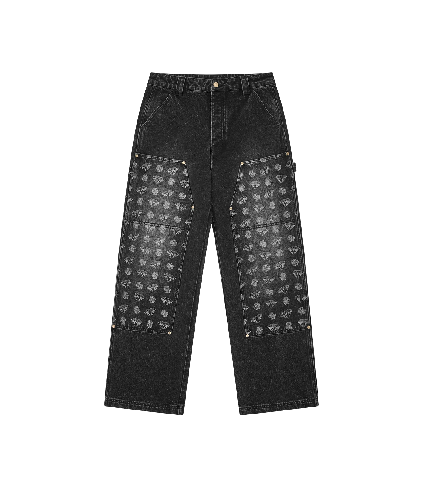 DIAMONDS & DOLLARS DENIM CARPENTER PANTS - BLACK