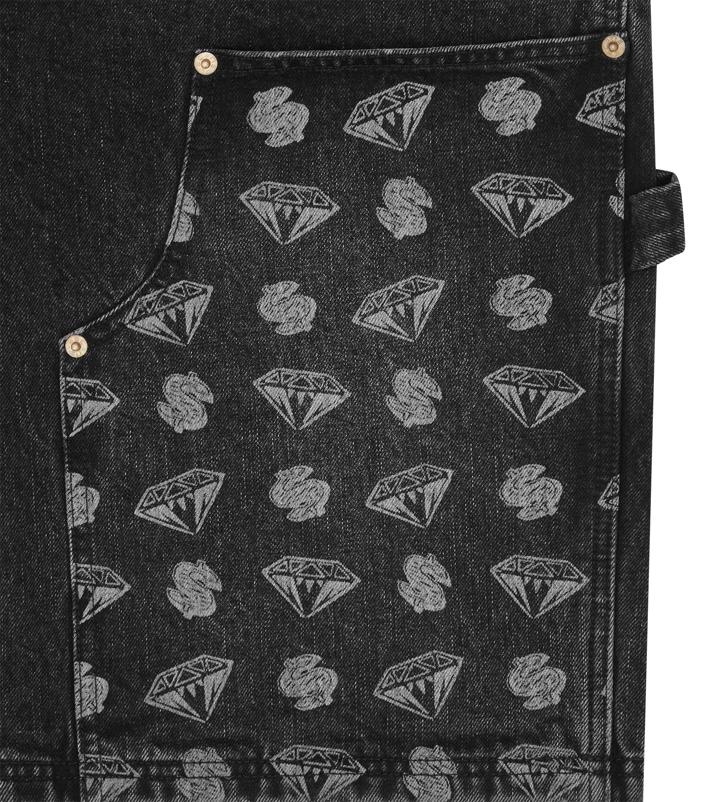 DIAMONDS & DOLLARS DENIM CARPENTER SHORTS - BLACK - Image 5