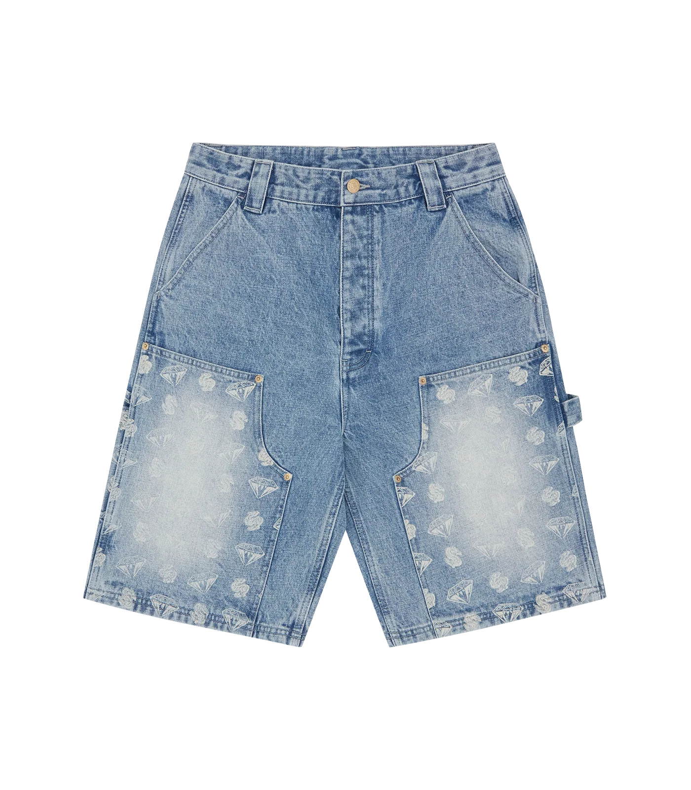 DIAMONDS & DOLLARS DENIM CARPENTER SHORTS - LIGHT WASH BLUE