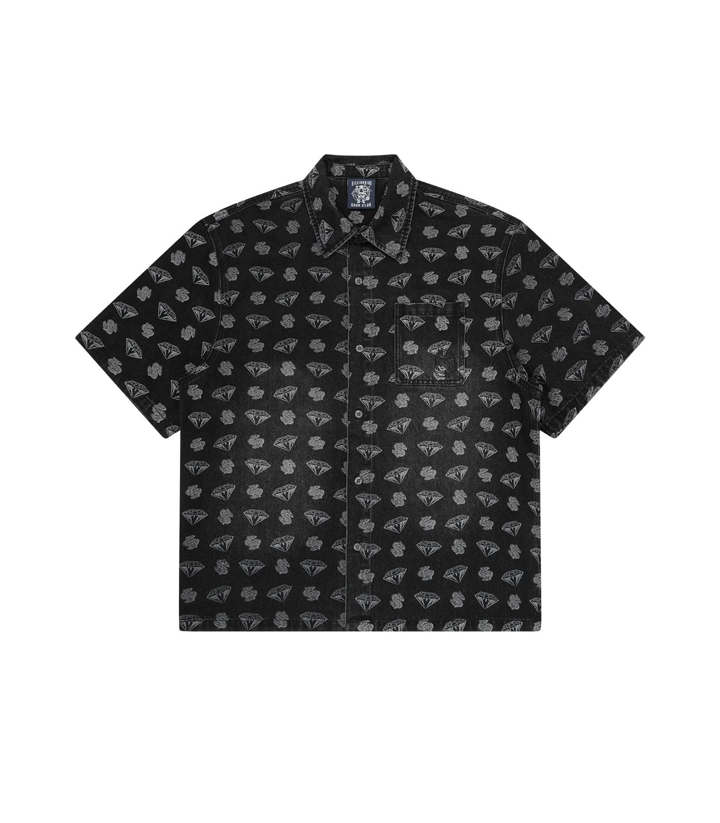 DIAMONDS & DOLLARS OVERSIZED SS DENIM SHIRT - BLACK
