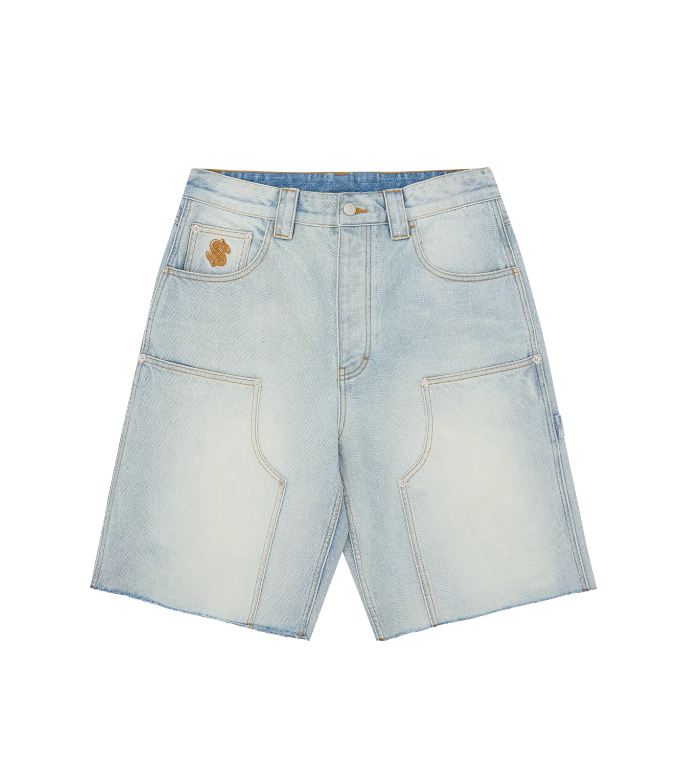 DISTRESSED ASTRO DENIM CARPENTER SHORTS - LIGHT WASH BLUE