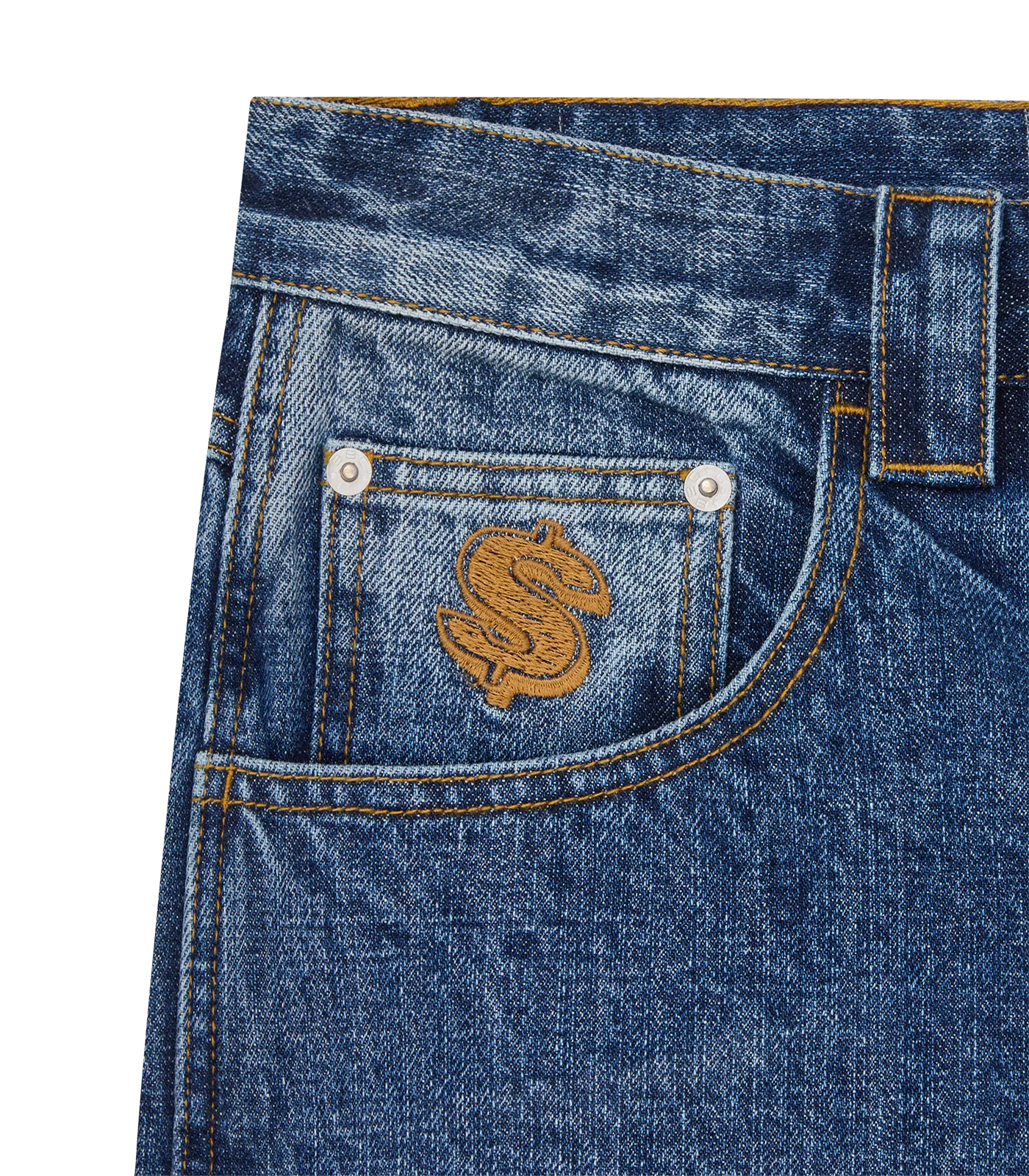 DISTRESSED ASTRO DENIM CARPENTER SHORTS - MID WASH BLUE - Image 5