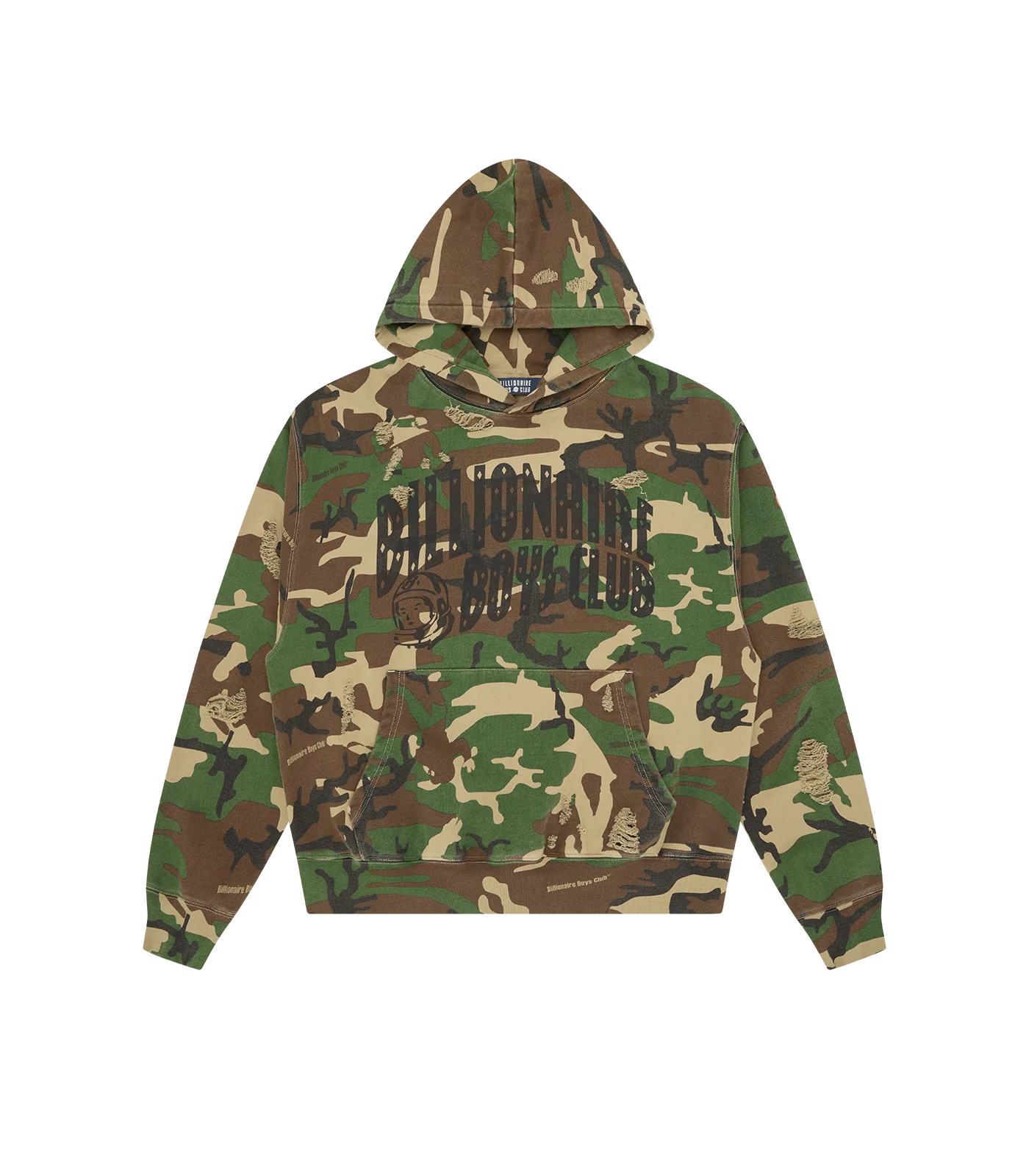 DISTRESSED CAMO OVERSIZED POPOVER HOOD - CAMO