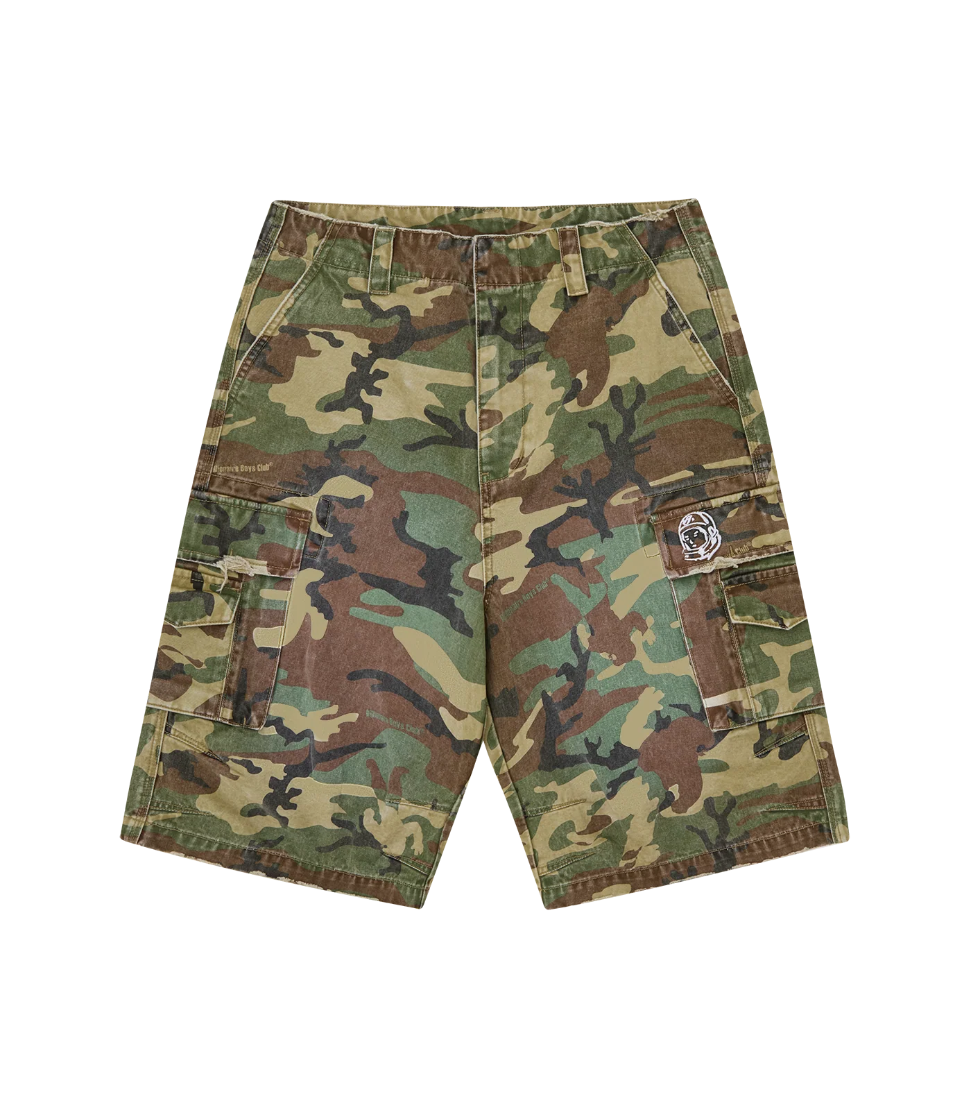 DISTRESSED OVERSIZED CARGO SHORTS - CAMO