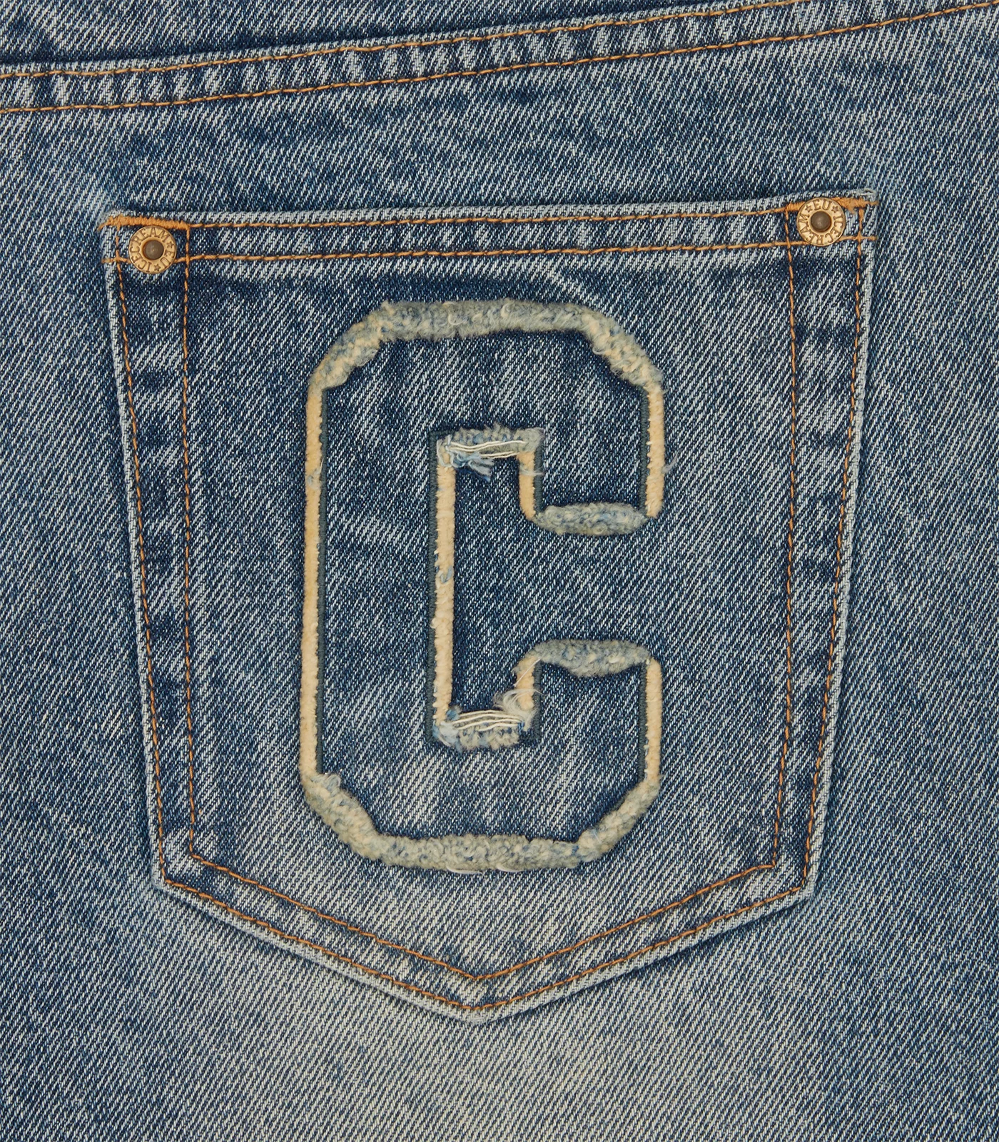 DISTRESSED APPLIQUE RUNNING DOG DENIM PANTS - VINTAGE WASH - Image 8